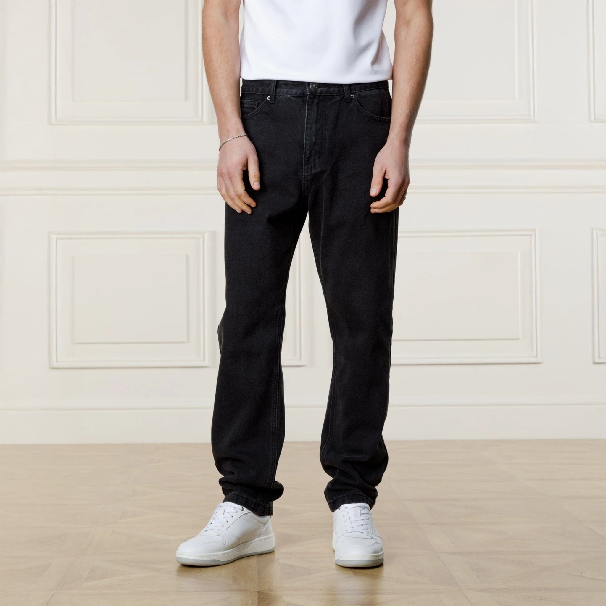 Front View of Belier Straight Leg Jeans Washed Black