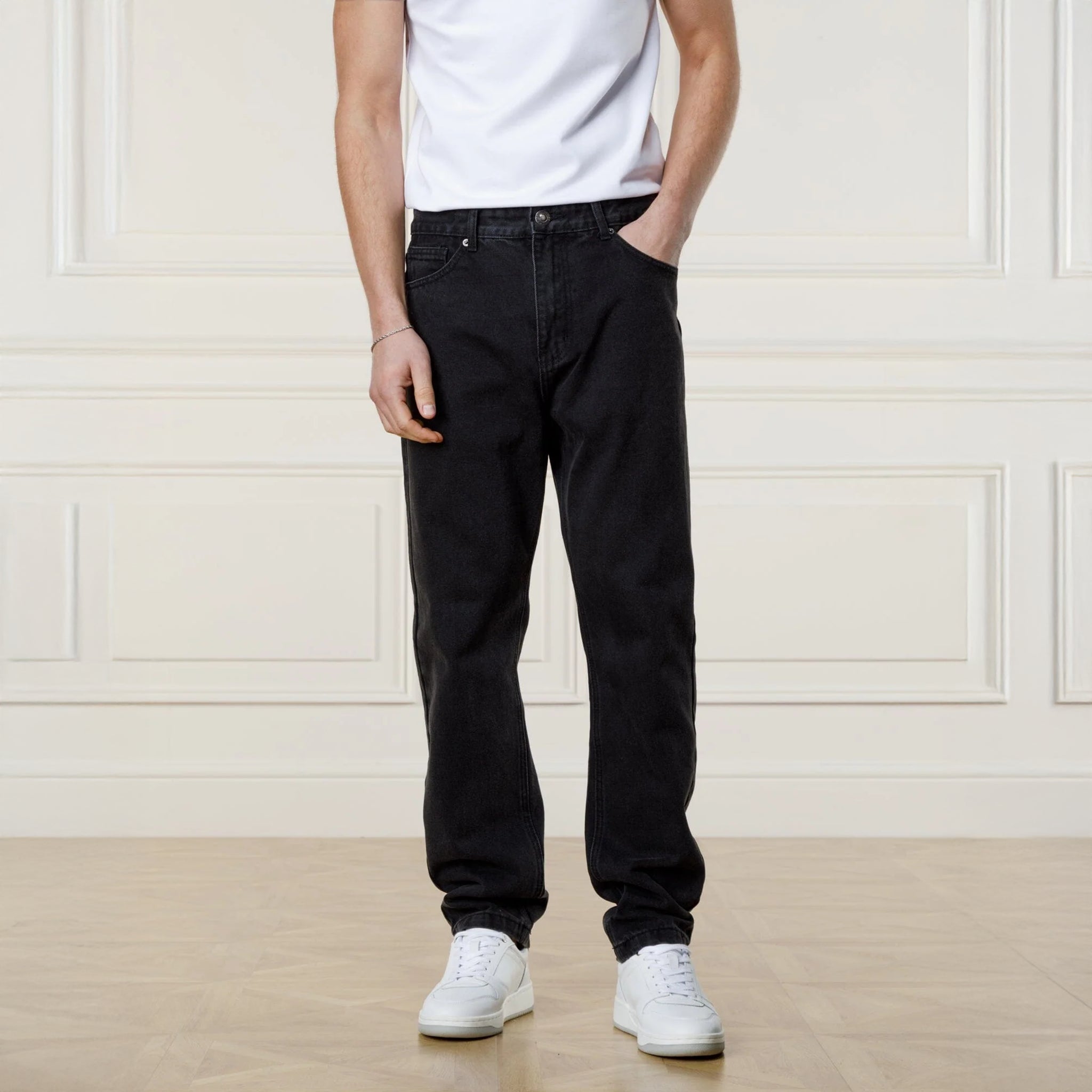 Front View of Belier Straight Leg Jeans Washed Black