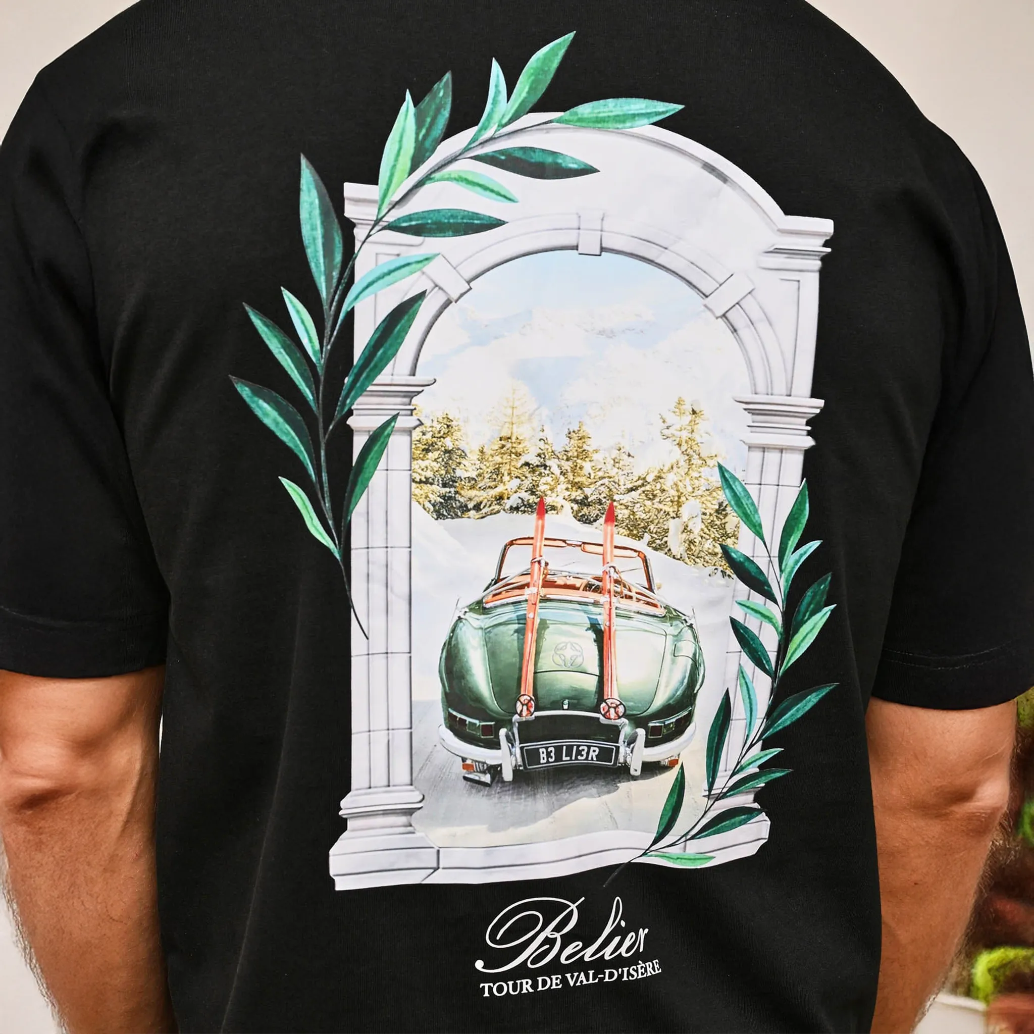 Detailed Back View of Belier Val d'Isère Arch Black T Shirt