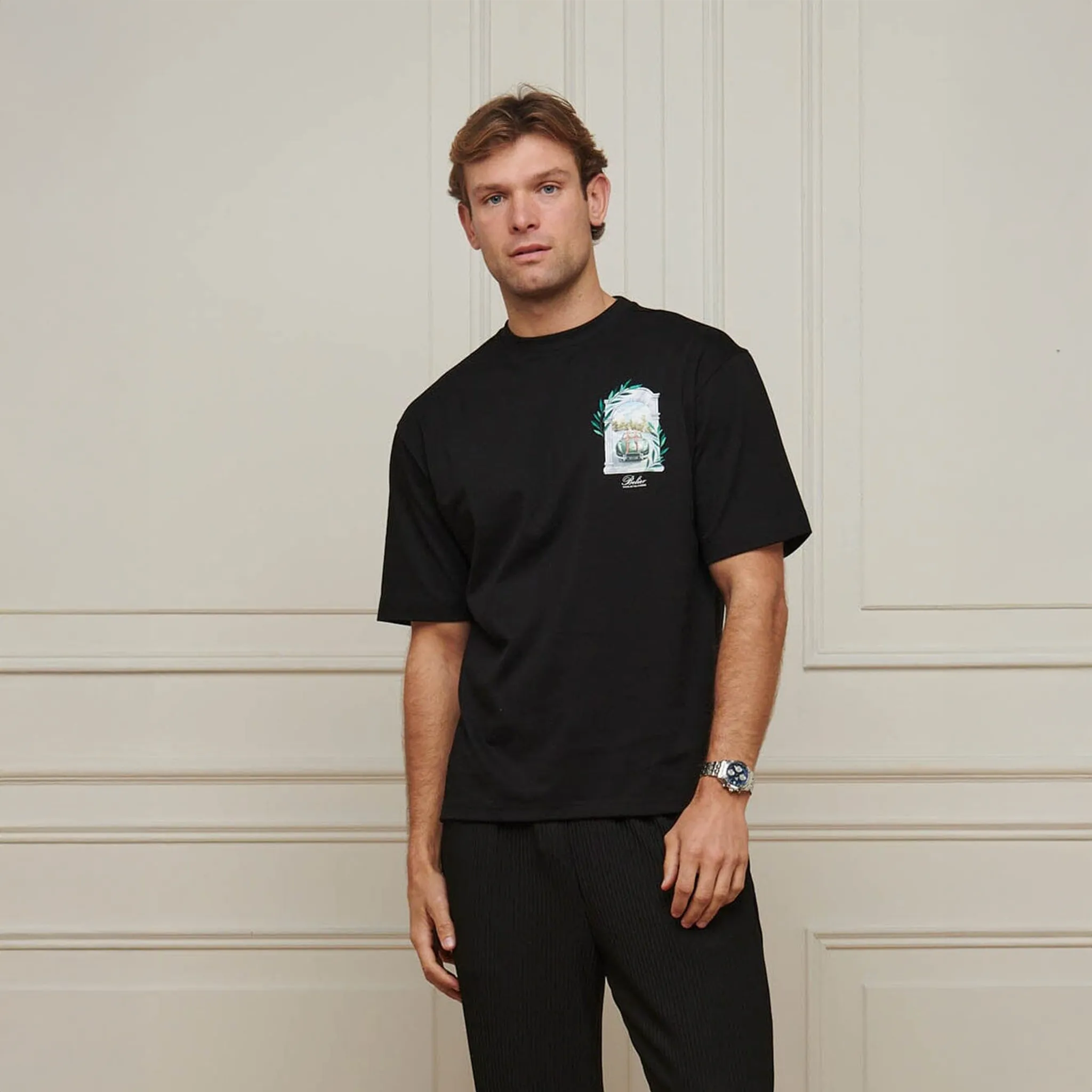 Front View of Belier Val d'Isère Arch Black T Shirt