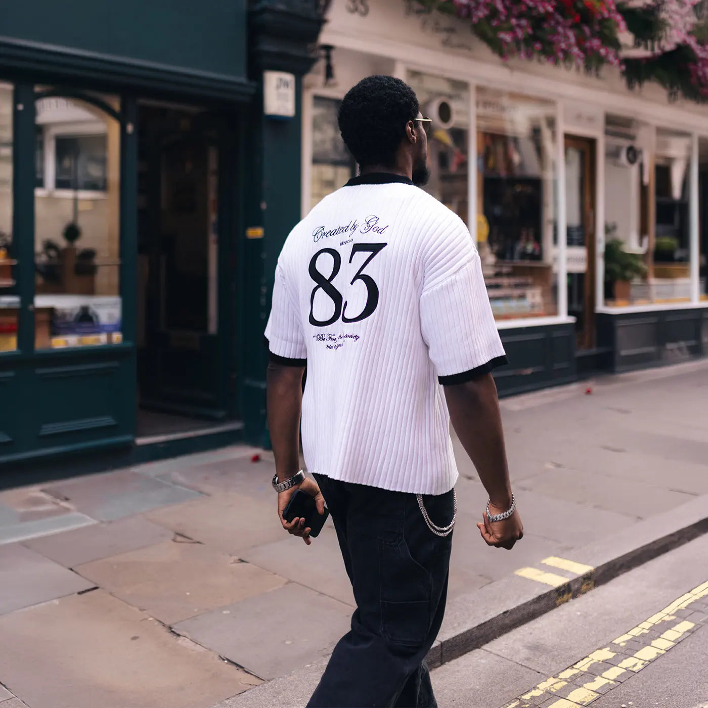 Model Back View of Bénir Clothing Bénir Club White Polo Shirt CLUBSHIRTWHT