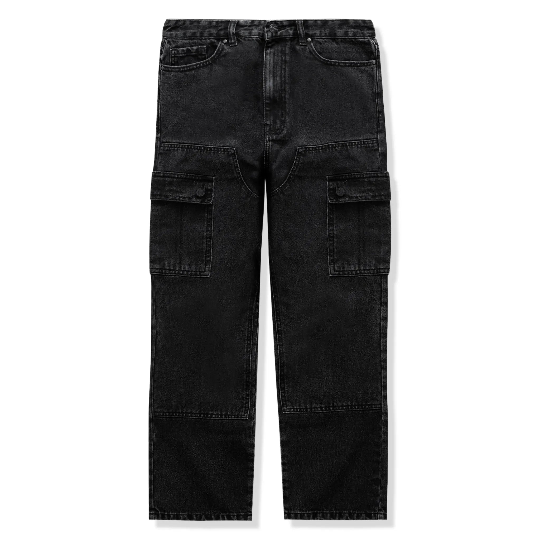 Front View of Bénir Clothing Cargo Carpenter Black Jeans CARPPOCK-CHAR