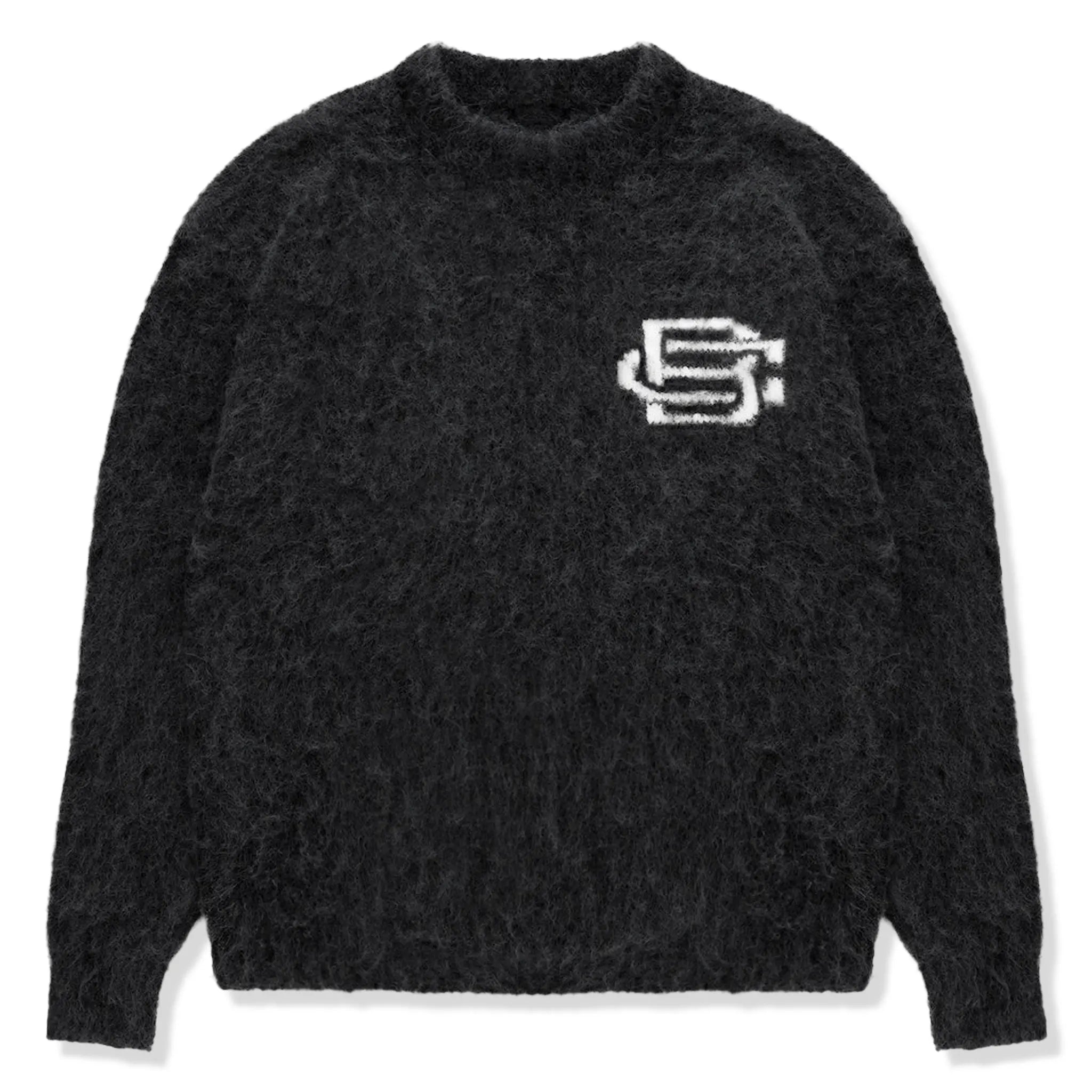 Front View of Bénir Clothing Mohair Knit BC Black Sweatshirt MOJUMPBLK