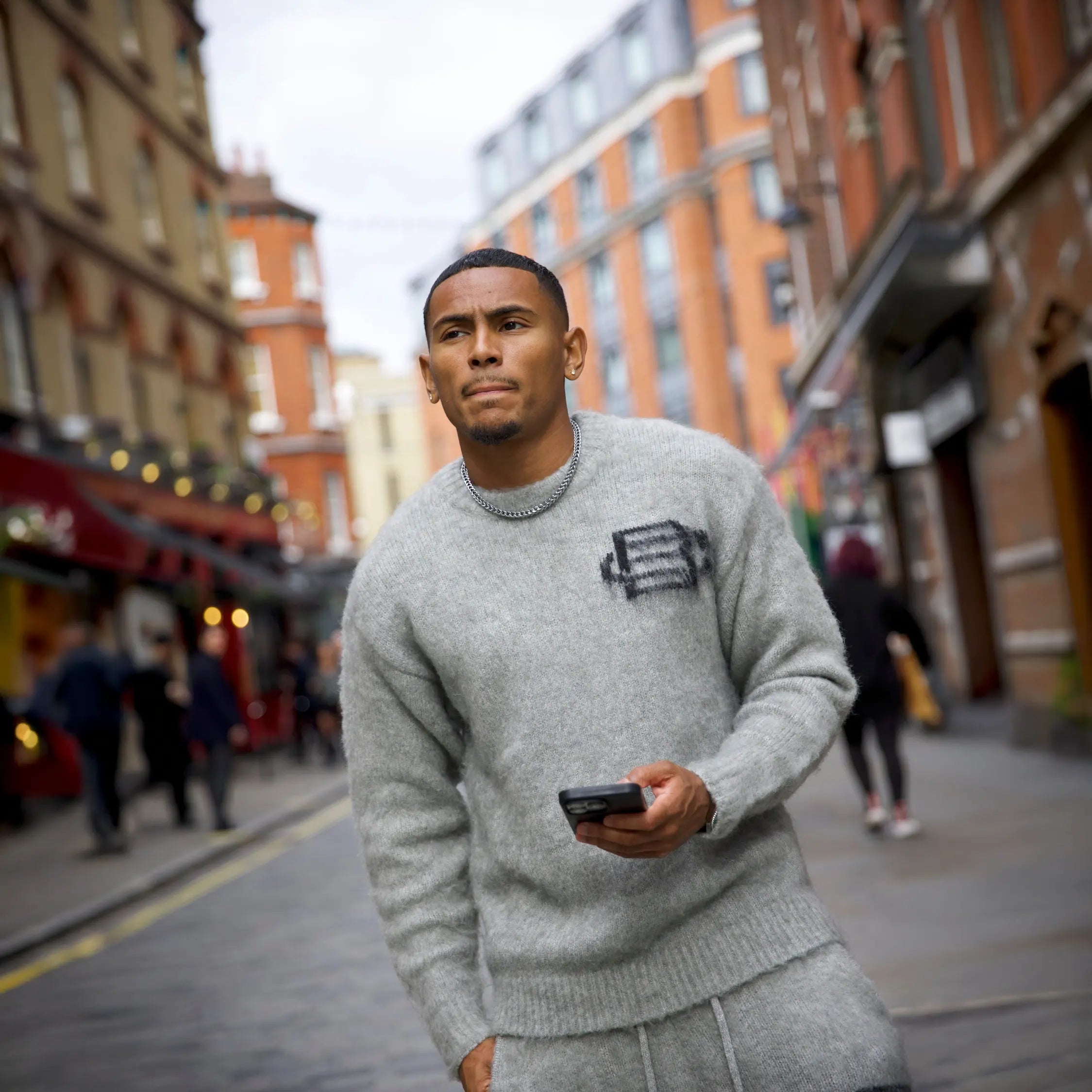 Detailed View of Bénir Clothing Mohair Knit BC Light Grey Sweatshirt MOJUMPLGRY