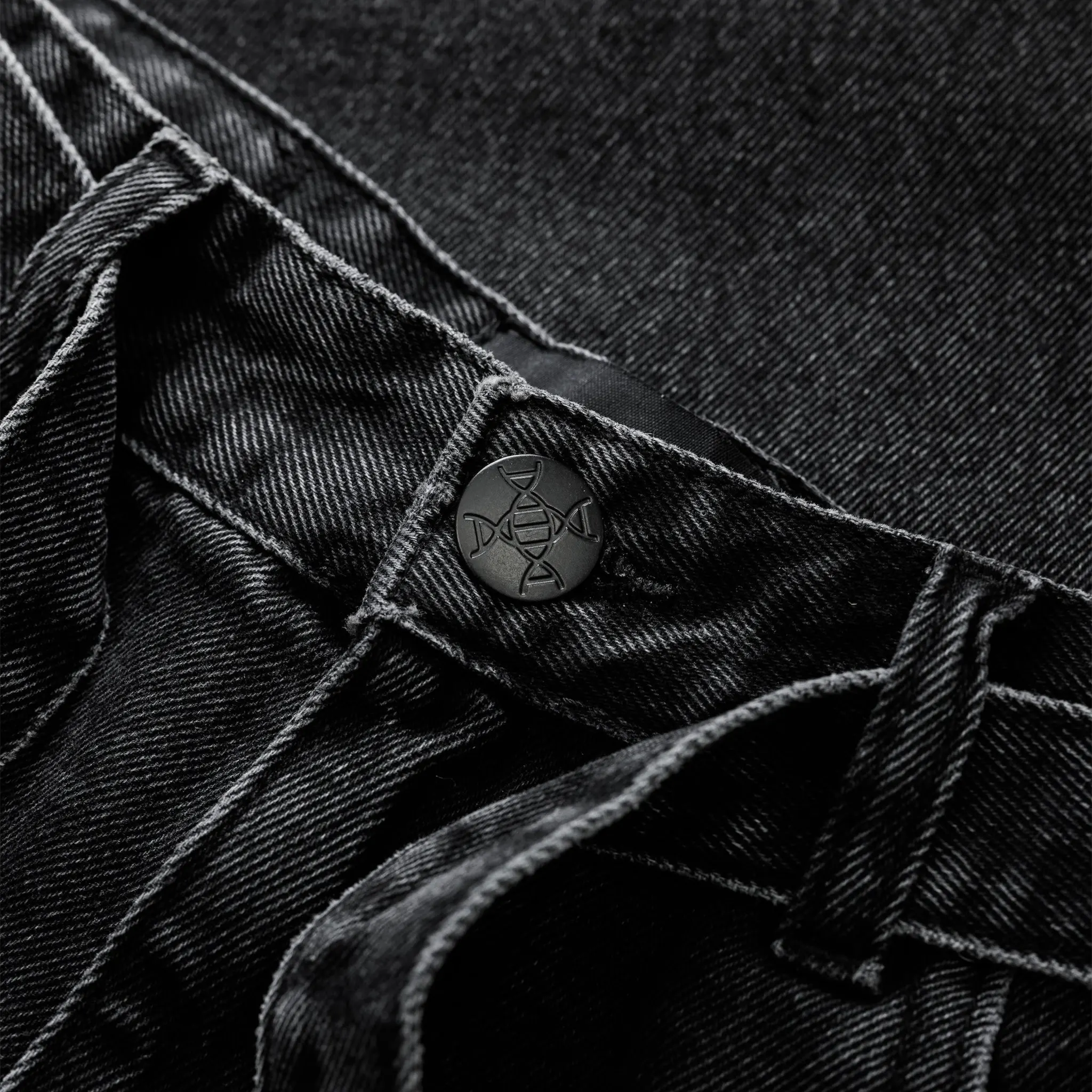 Detailed View of Bénir Clothing Relaxed Black Denim Jeans UNK-BLK