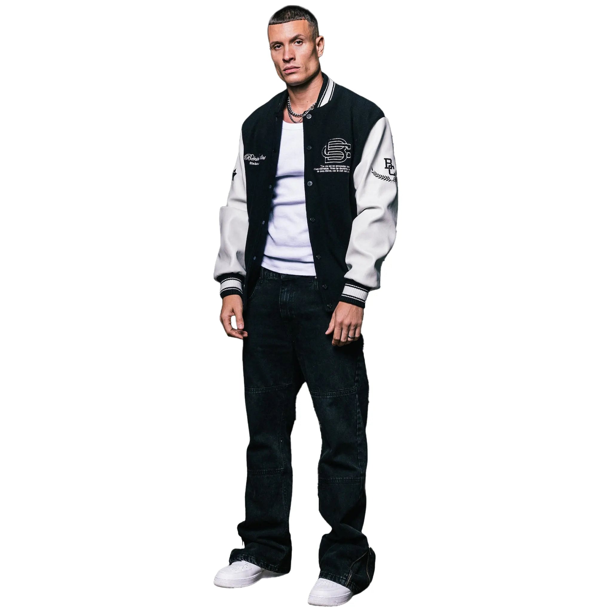 Model View of Bénir Clothing Zip Flare Black Jeans HEM-BLK ZIP