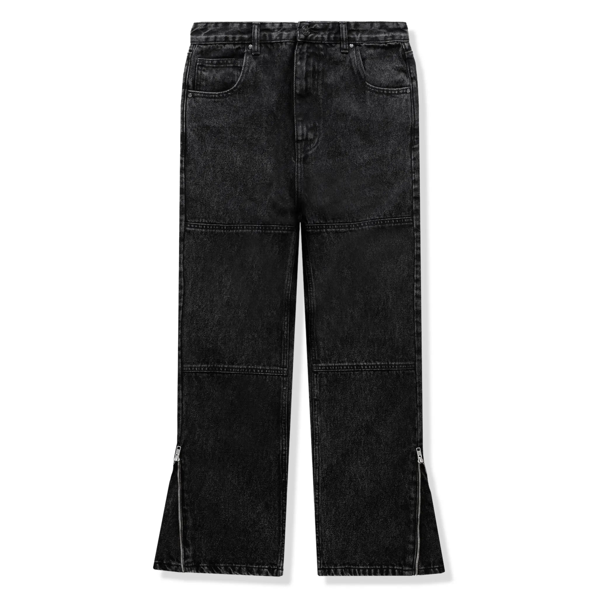 Front View of Bénir Clothing Zip Flare Black Jeans HEM-BLK ZIP
