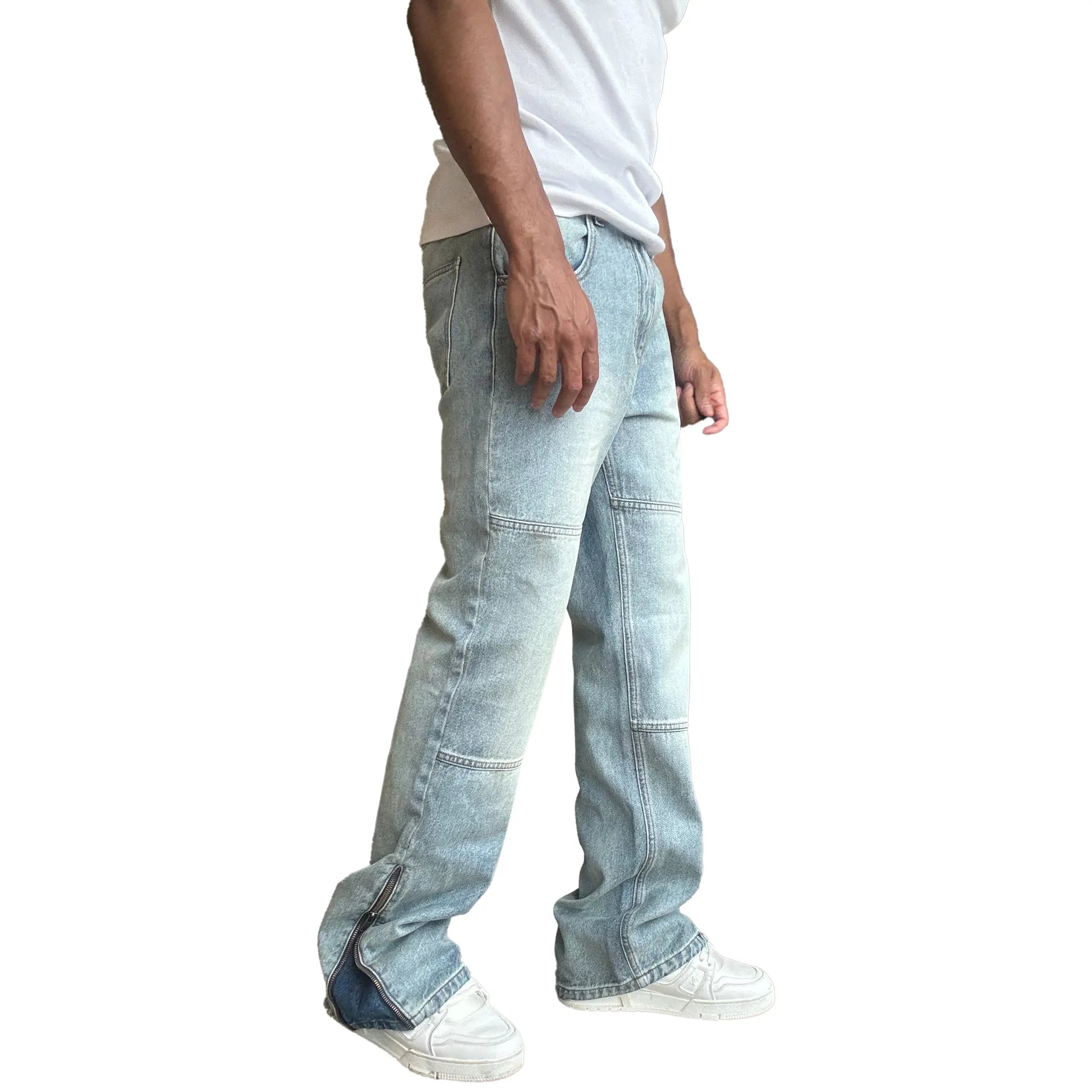 Front Side View of Bénir Clothing Zip Flare Sky Blue Jeans ZIPHEM-BLU