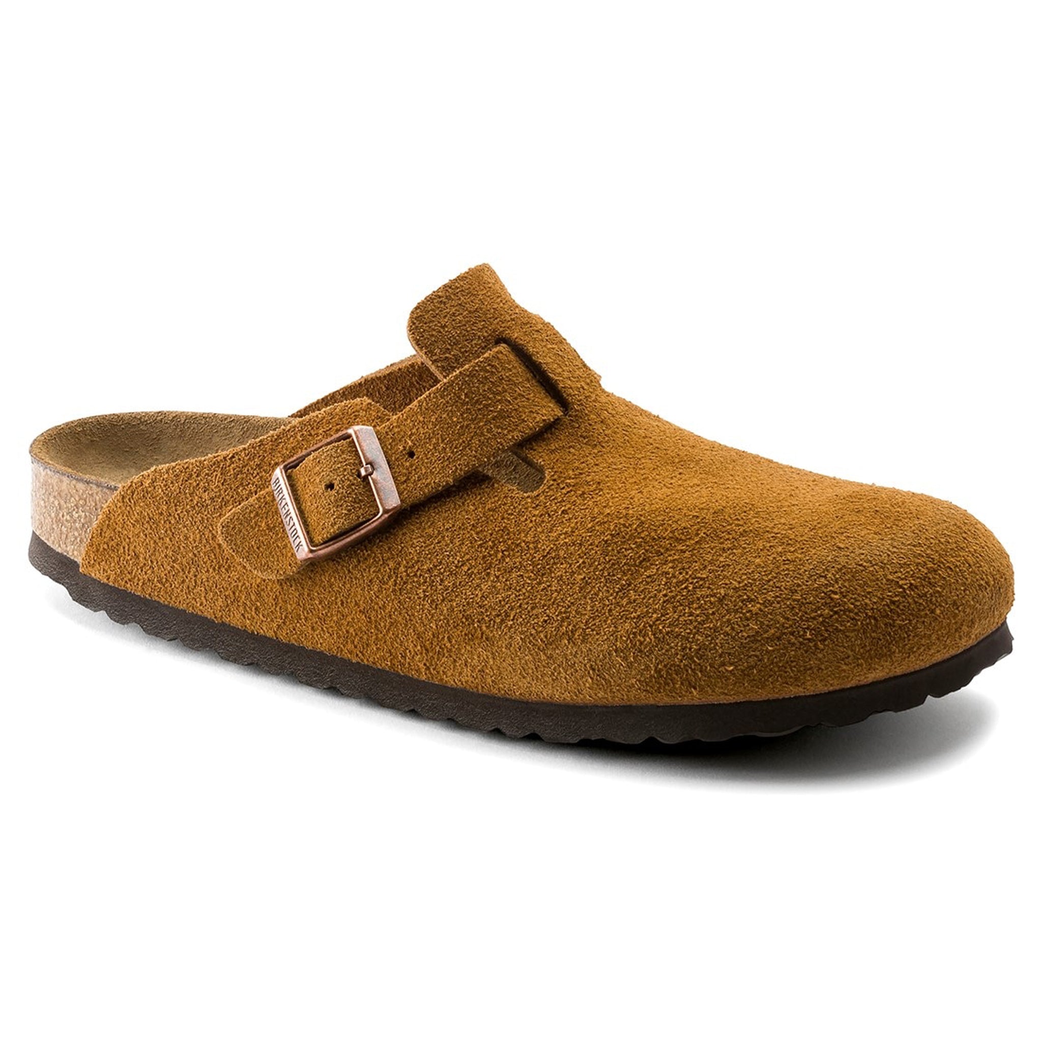 Front view of Birkenstock Boston Suede Flat Sandals Mink 1009542