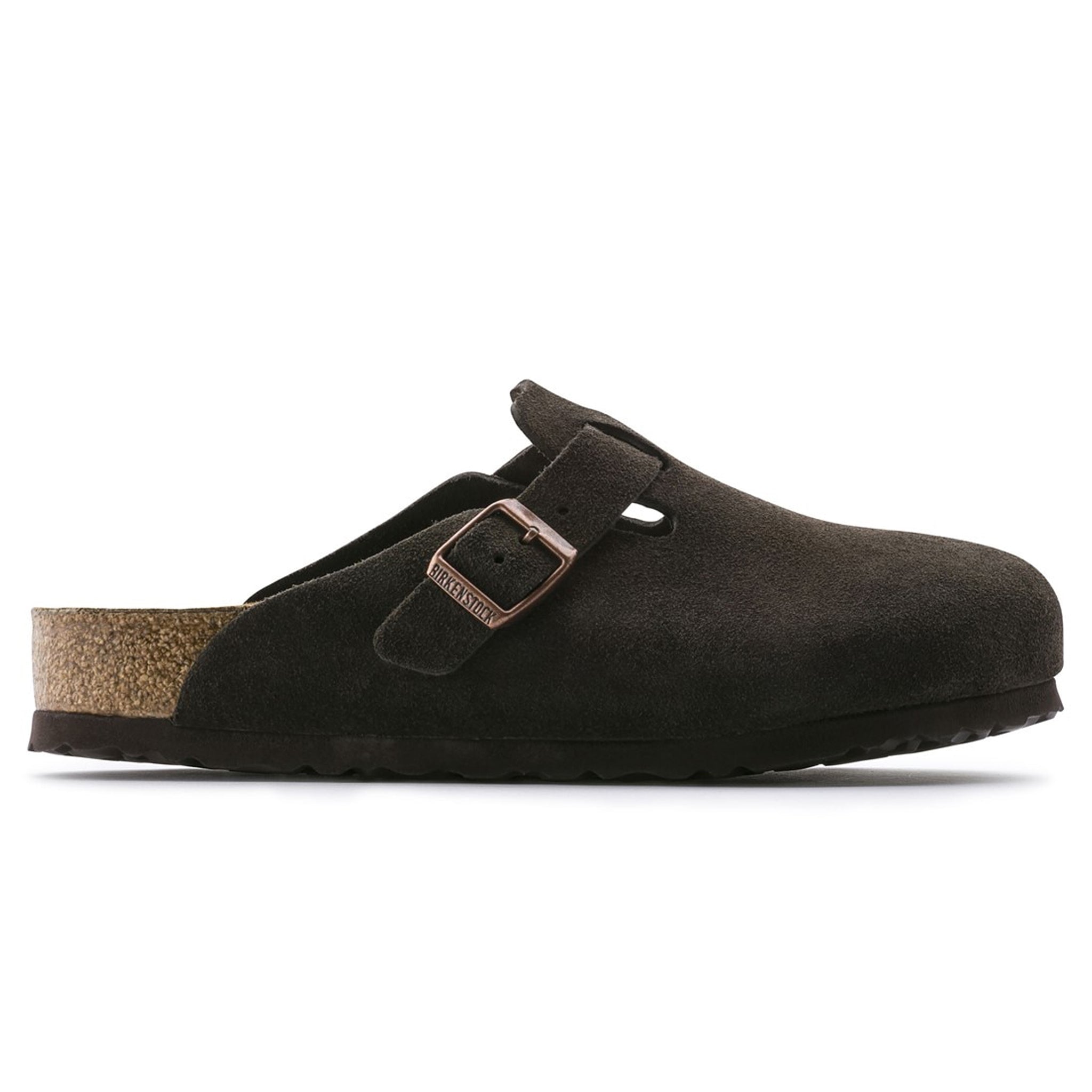 Side view of Birkenstock Boston Suede Flat Sandals Mocha 0660461