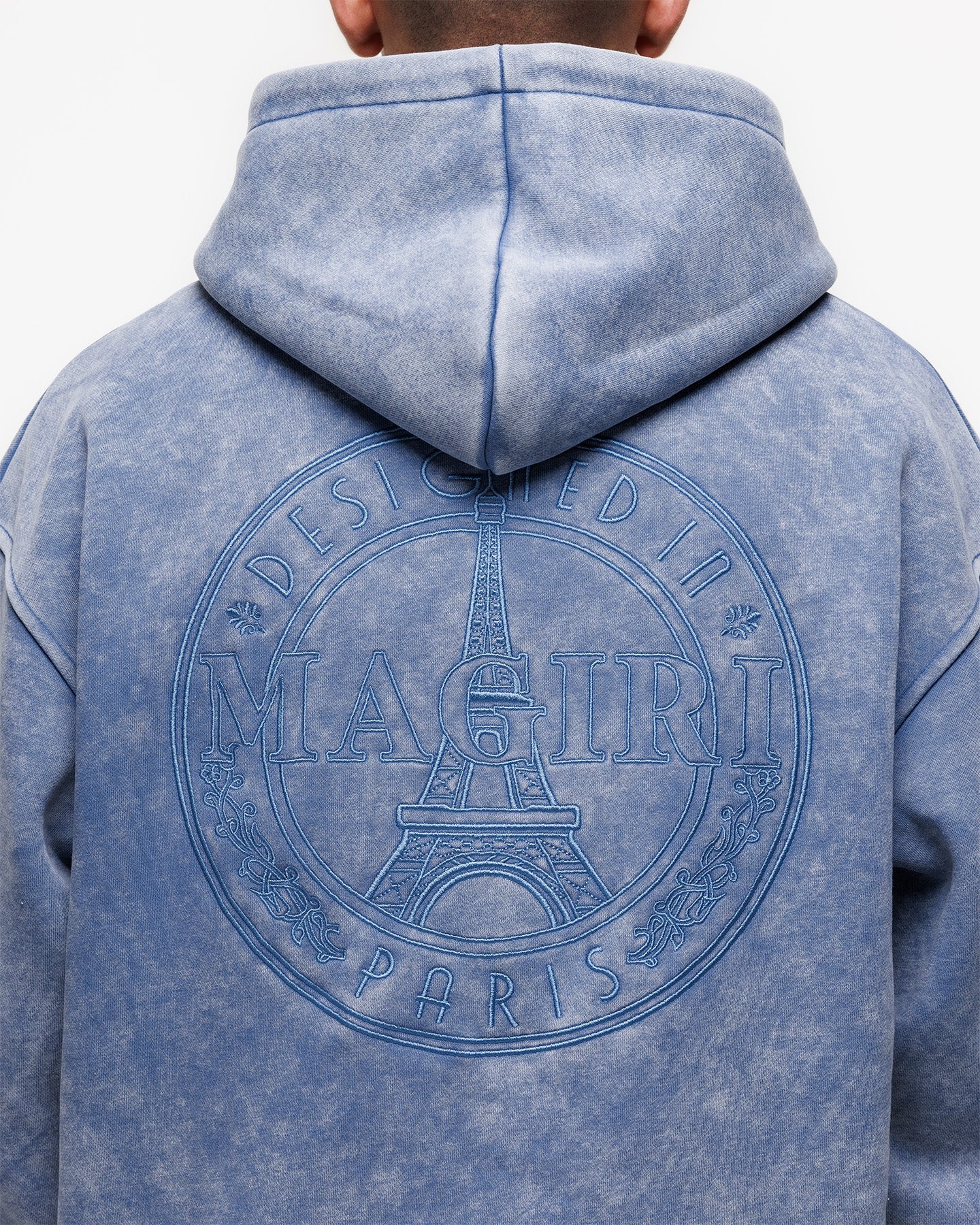 MAGIRI Embroidered Acid Washed Blue Hoodie