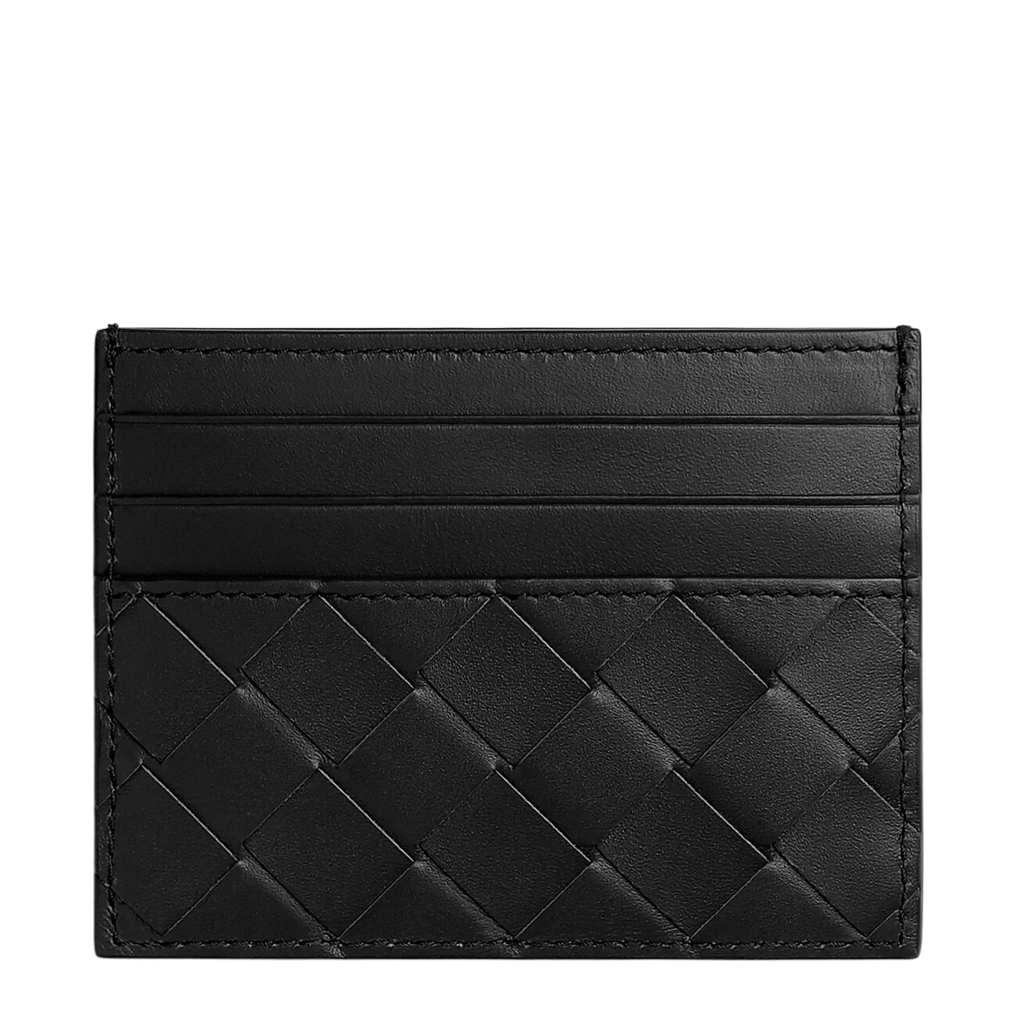 Front View of Bottega Veneta Intrecciato Black Card Case 743209VCPQ38803