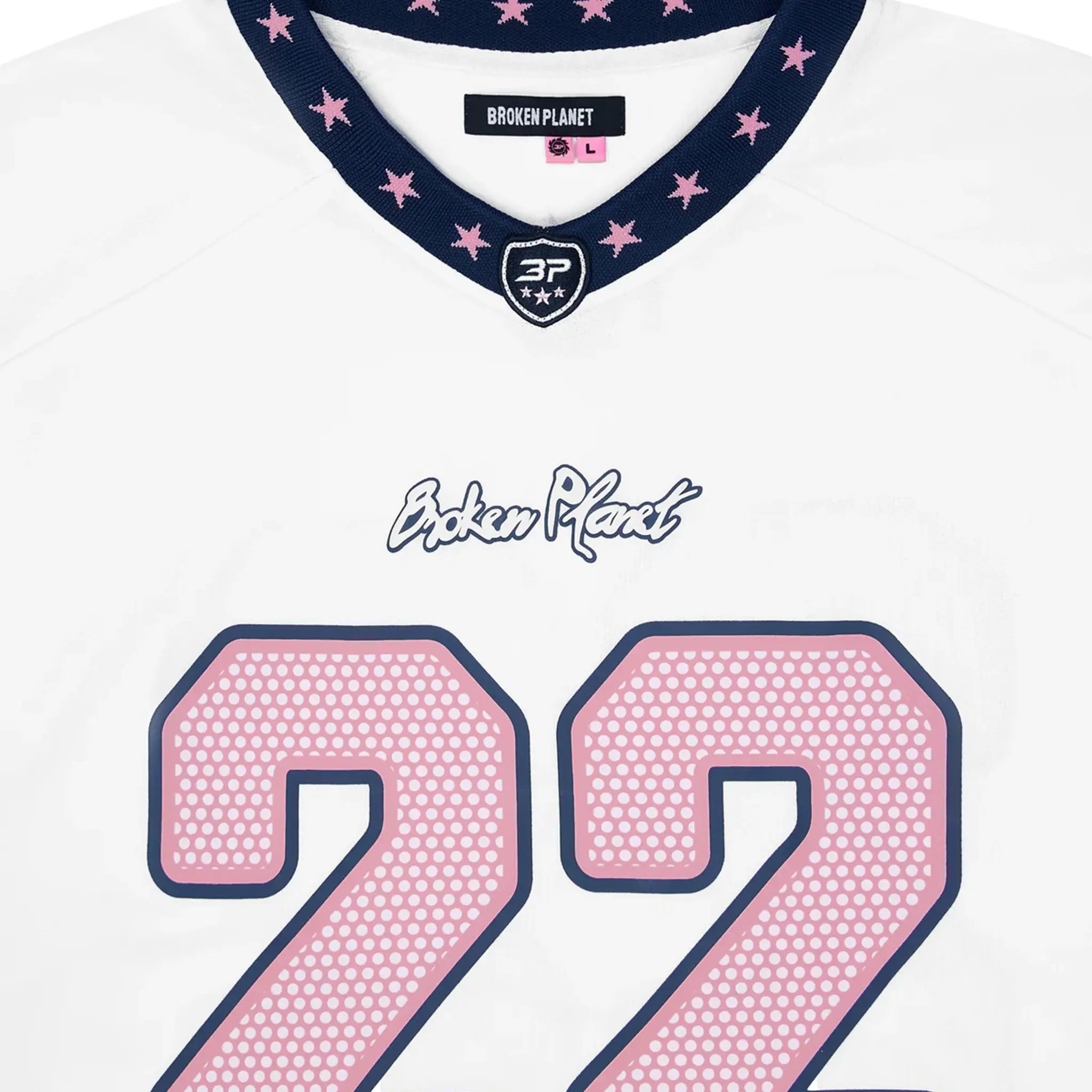 Detailed View of Broken Planet All Star League Navy Pink Jersey BPJUN25AFJSWHITEPNNVL