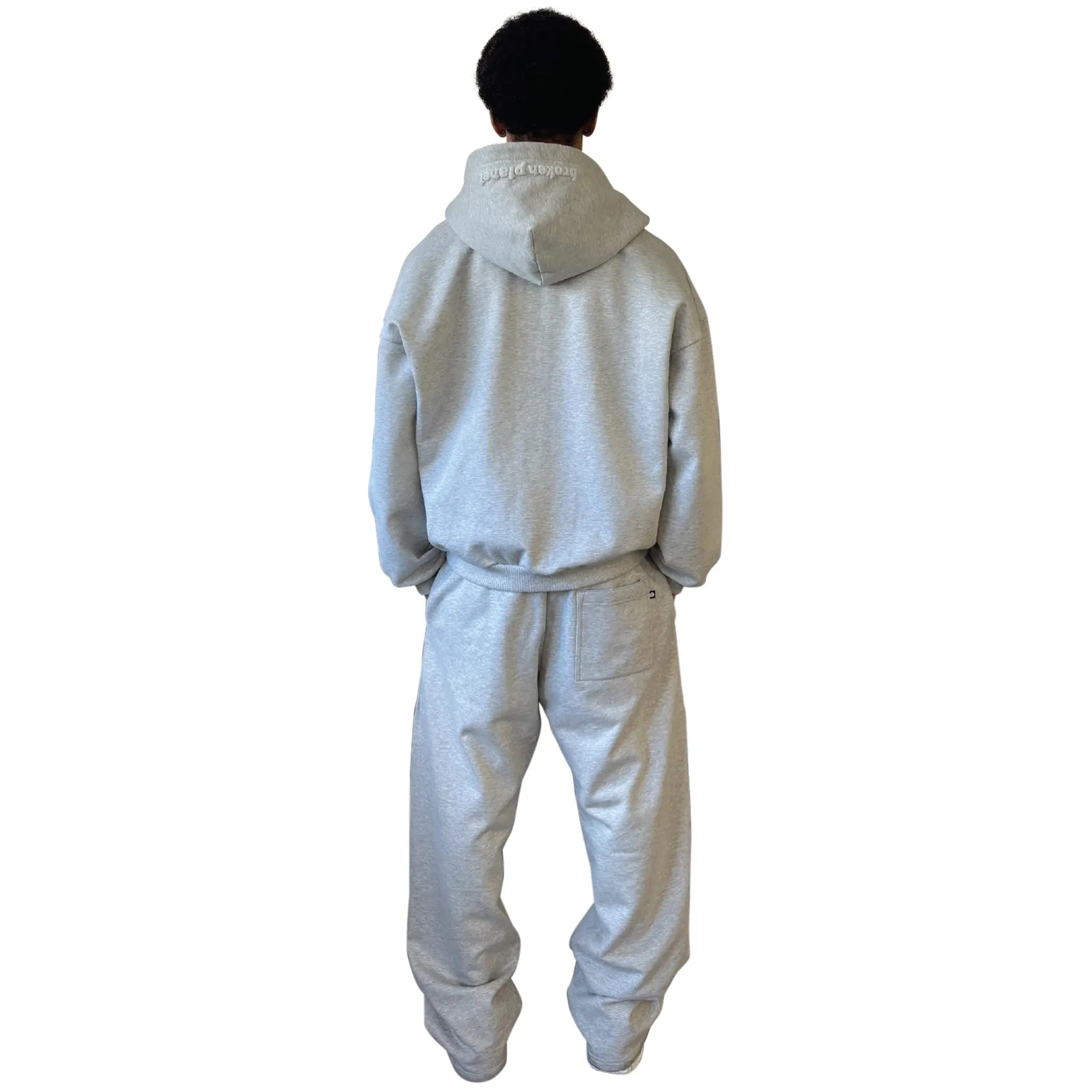Back view of Broken Planet Ash Heather Grey Zip-Up Hoodie