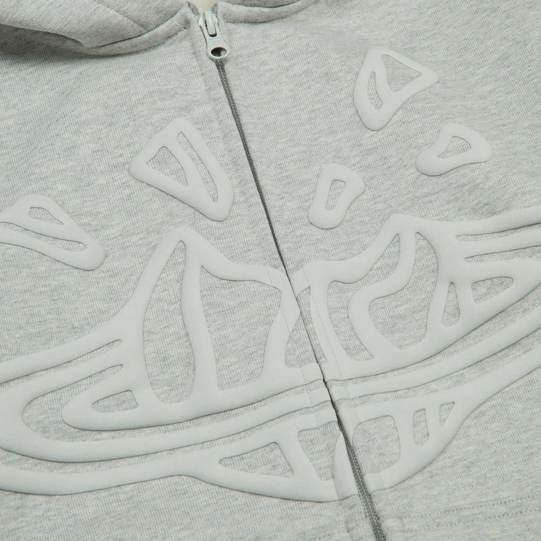 Logo view of Broken Planet Ash Heather Grey Zip-Up Hoodie