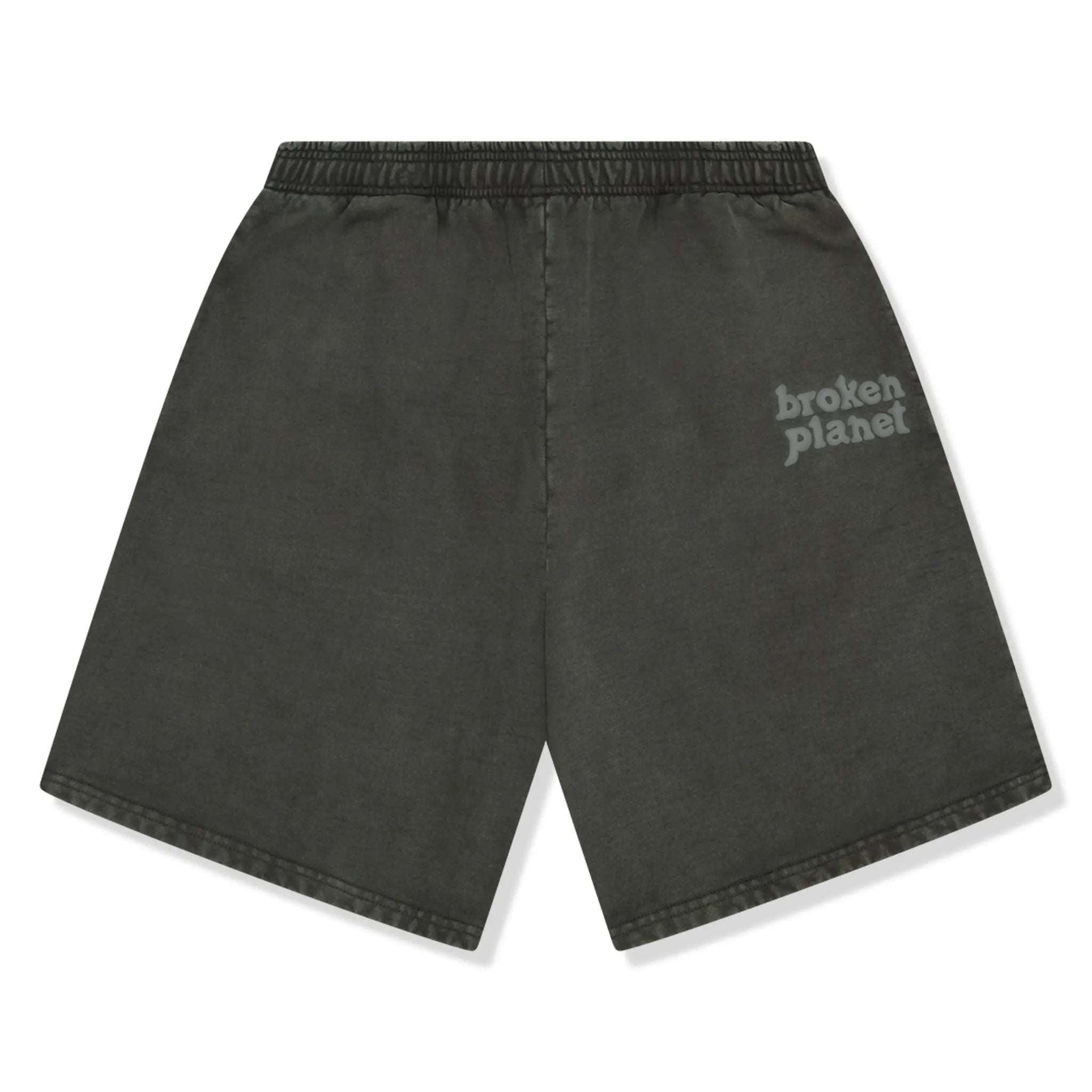 Front view of Broken Planet Basics Washed Soot Black Shorts
