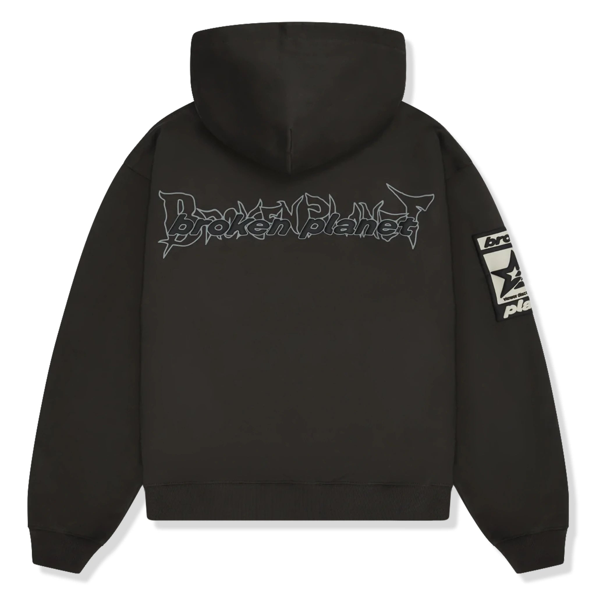 Back view of Broken Planet Beware Black Hoodie