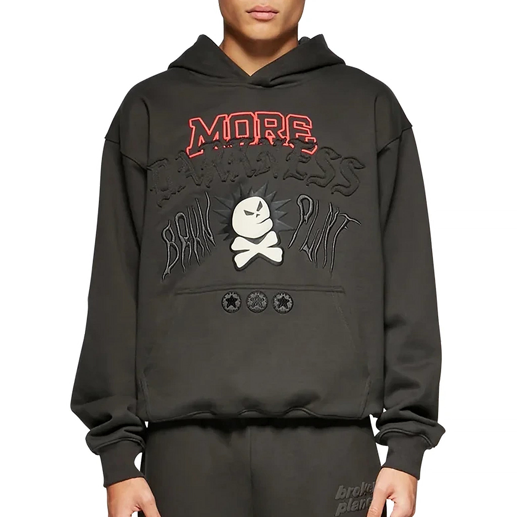 Model Male front view of Broken Planet Beware Black Hoodie