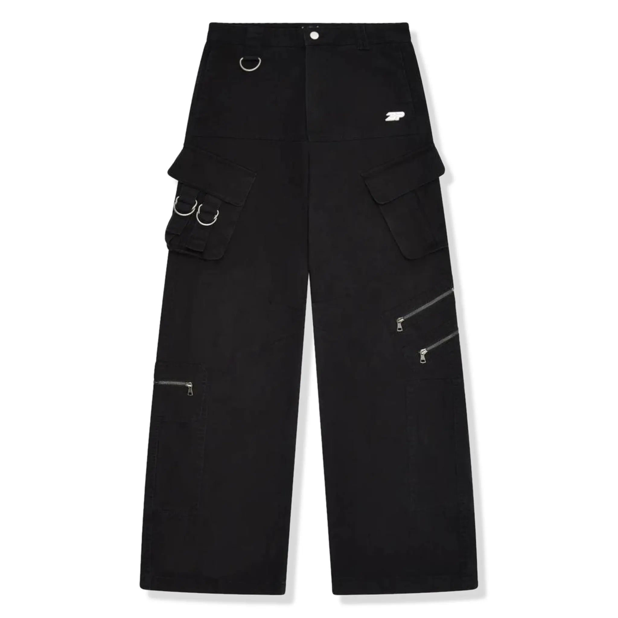 Front view of Broken Planet Black Cargo Pants