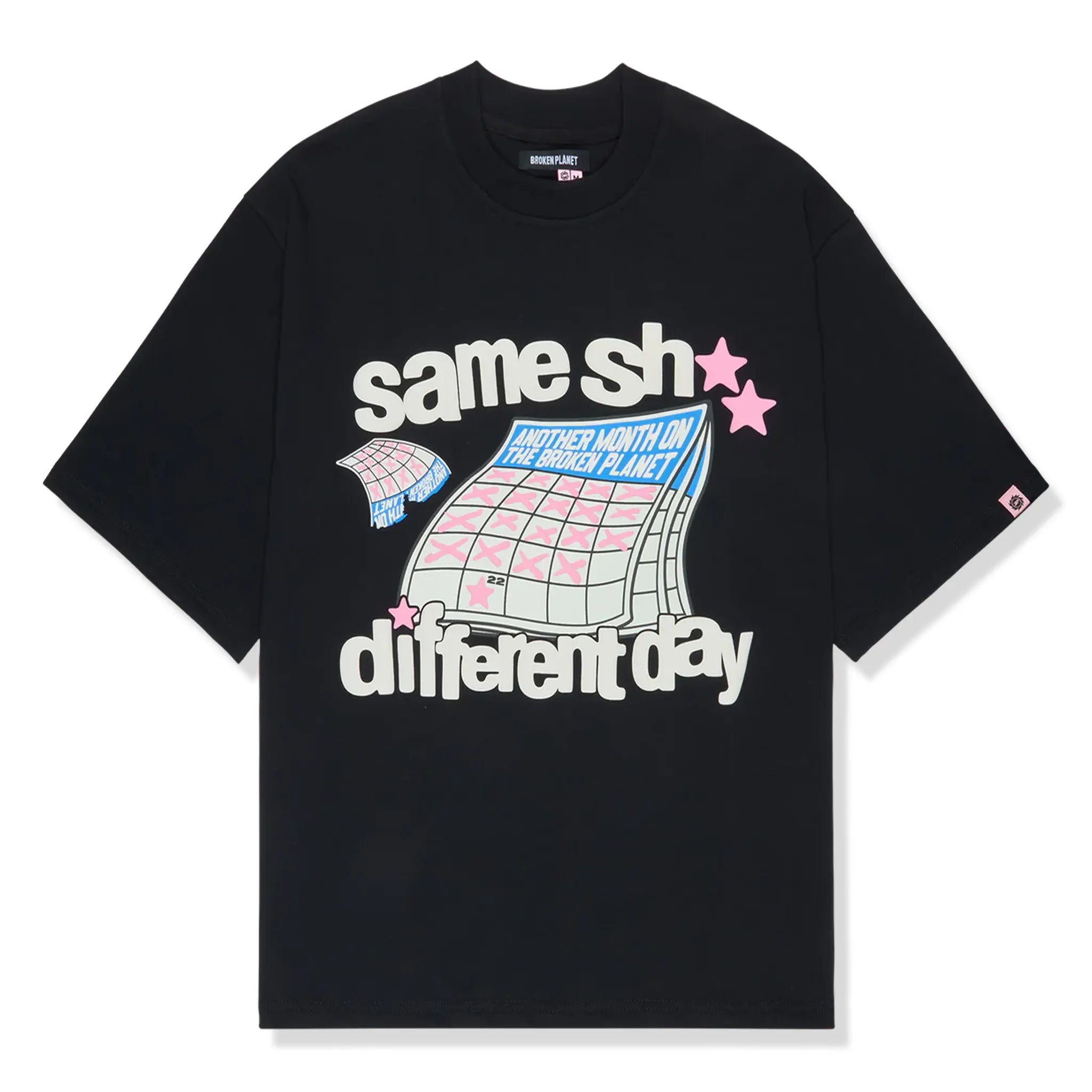 Front View of Broken Planet Different Day Midnight Black T Shirt BP-JUN25-TS-M_BLACK