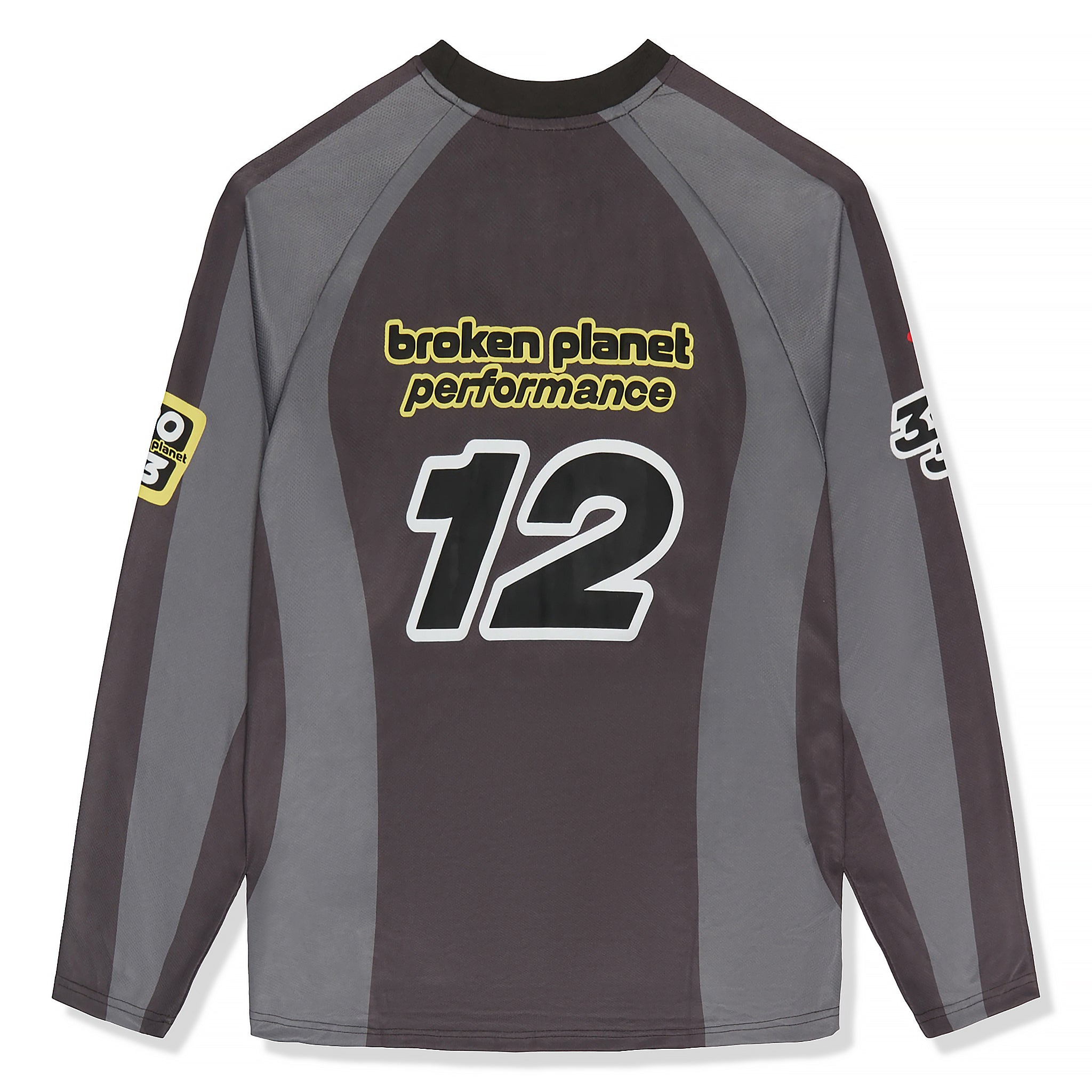 back view of Broken Planet Football Black Grey Long Sleeve T Shirt