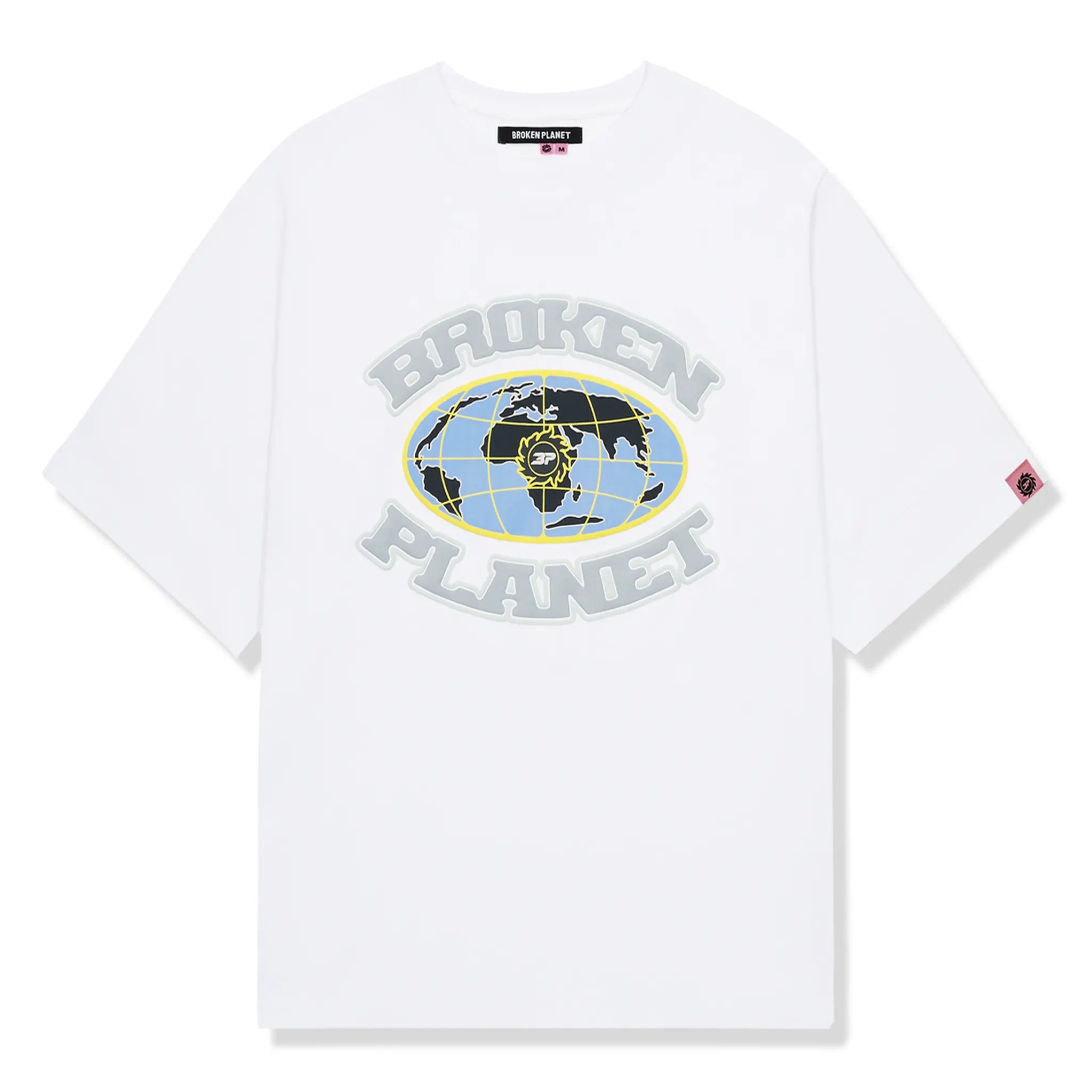 Front View of Broken Planet Grid Snow White T Shirt BP-JUN25-TS-S_WHITE