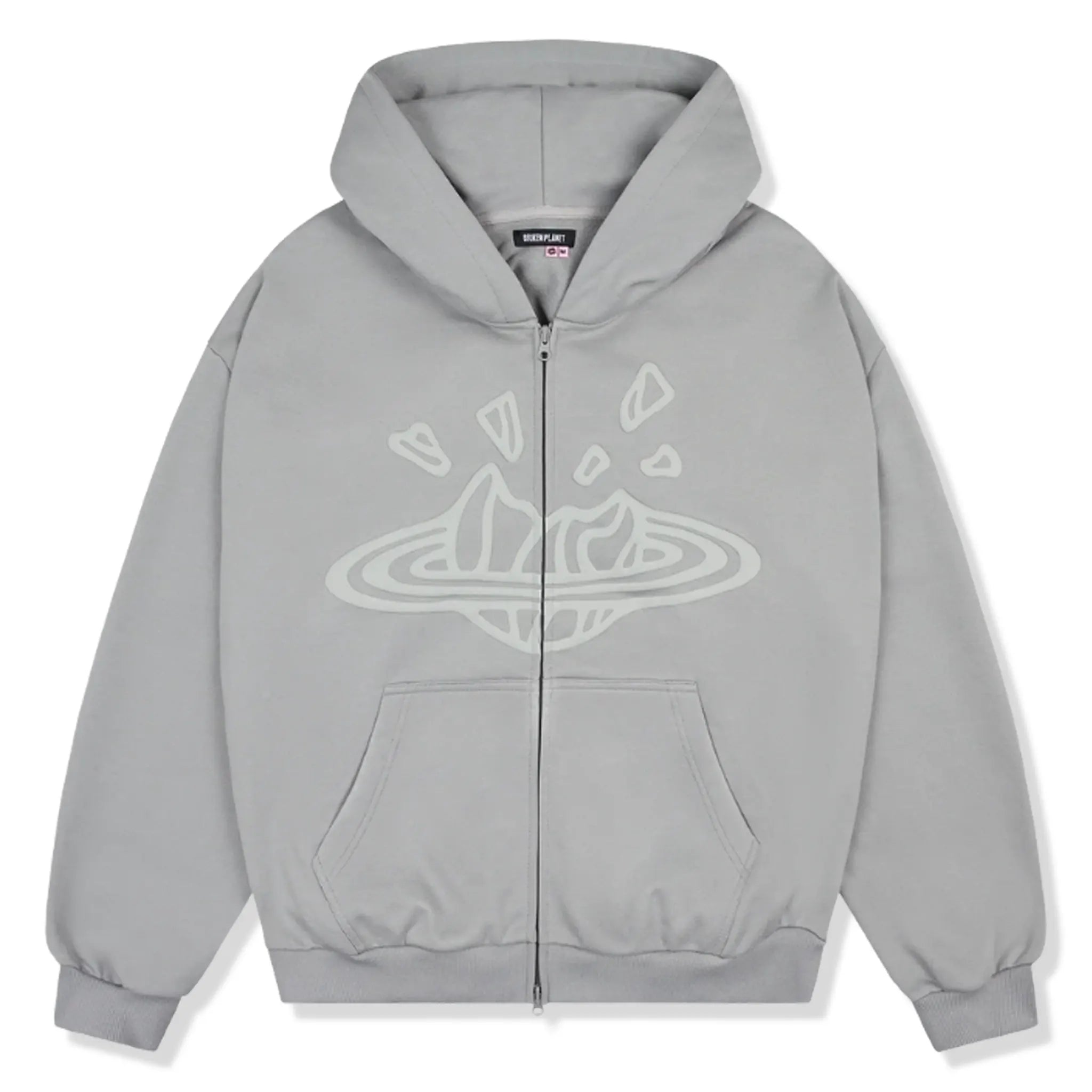 Front View of Broken Planet Gunmetal Grey Zip-Up Hoodie BP-ZIPHD-GUNMETAL-GREY