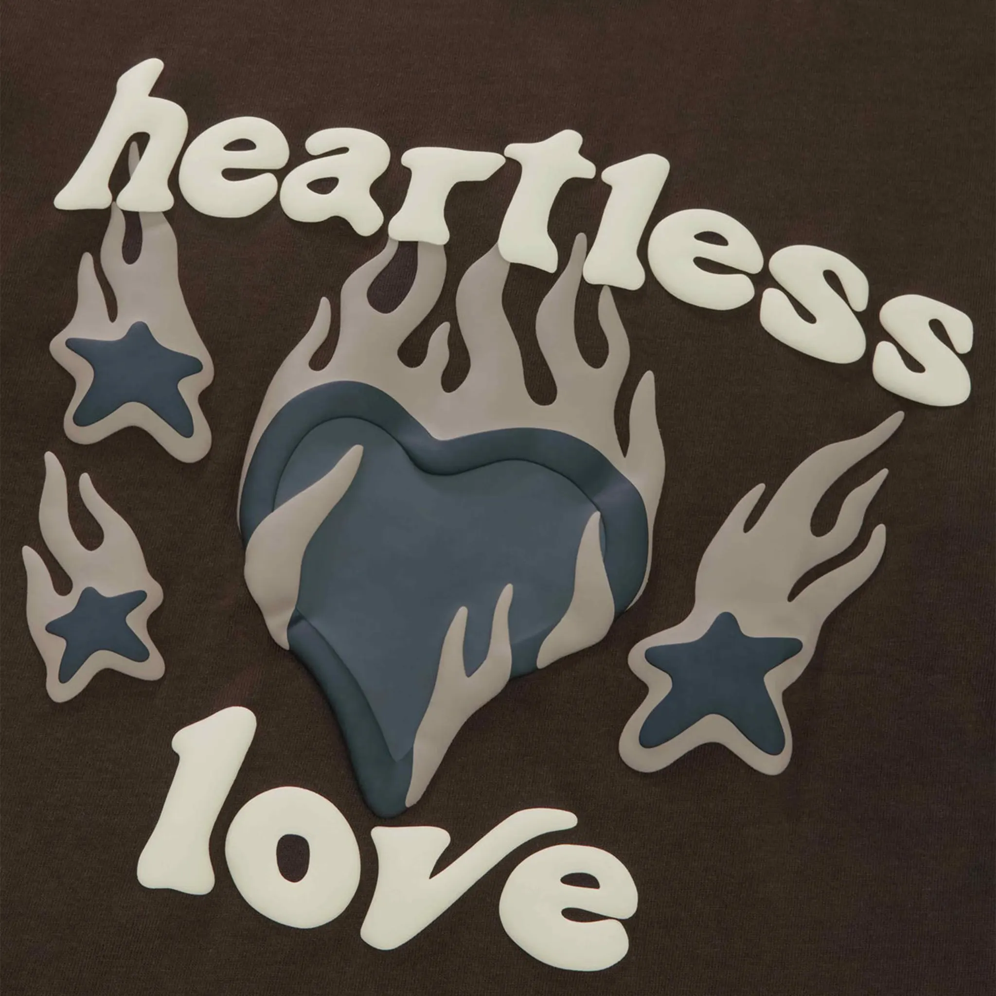 Detail view of Broken Planet Heartless Love Mocha Brown T Shirt