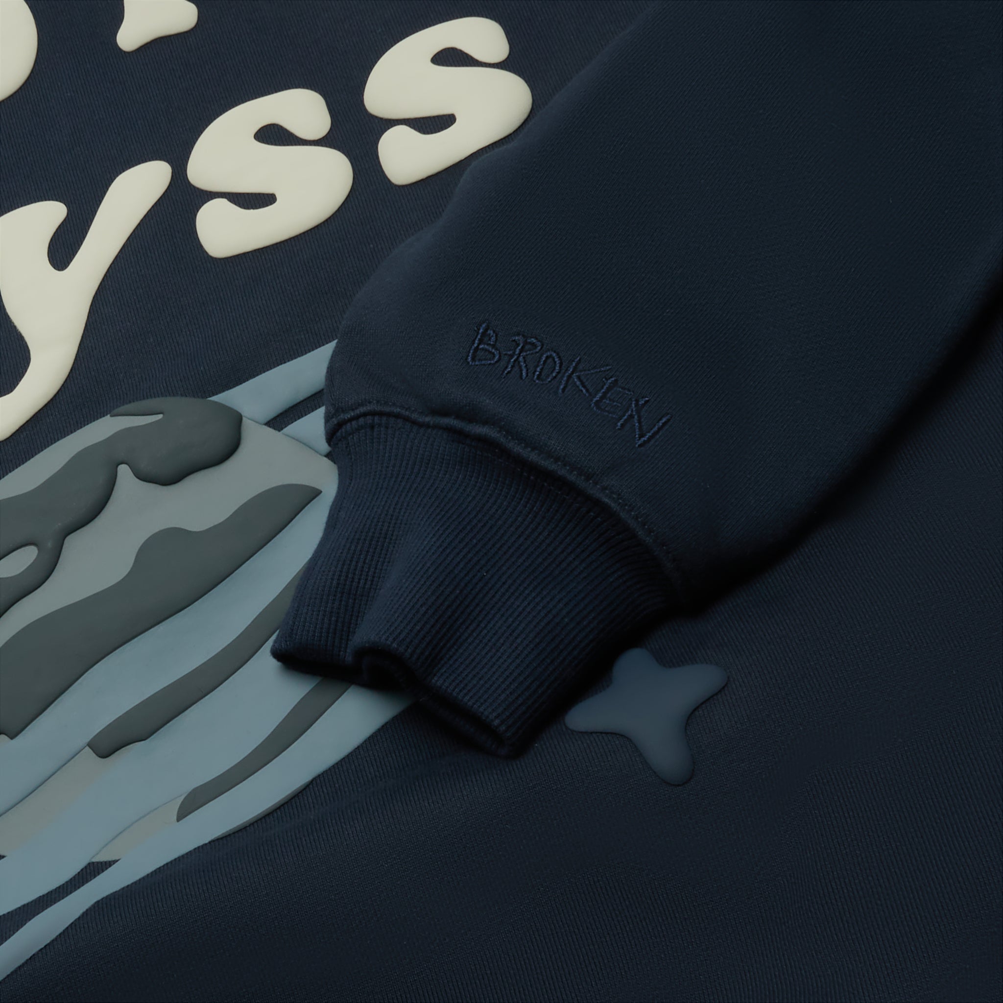 Sleeve view of Broken Planet Into The Abyss Outer Space Blue Hoodie BP-ITA-HD-OUTER_SPACE_BLUE