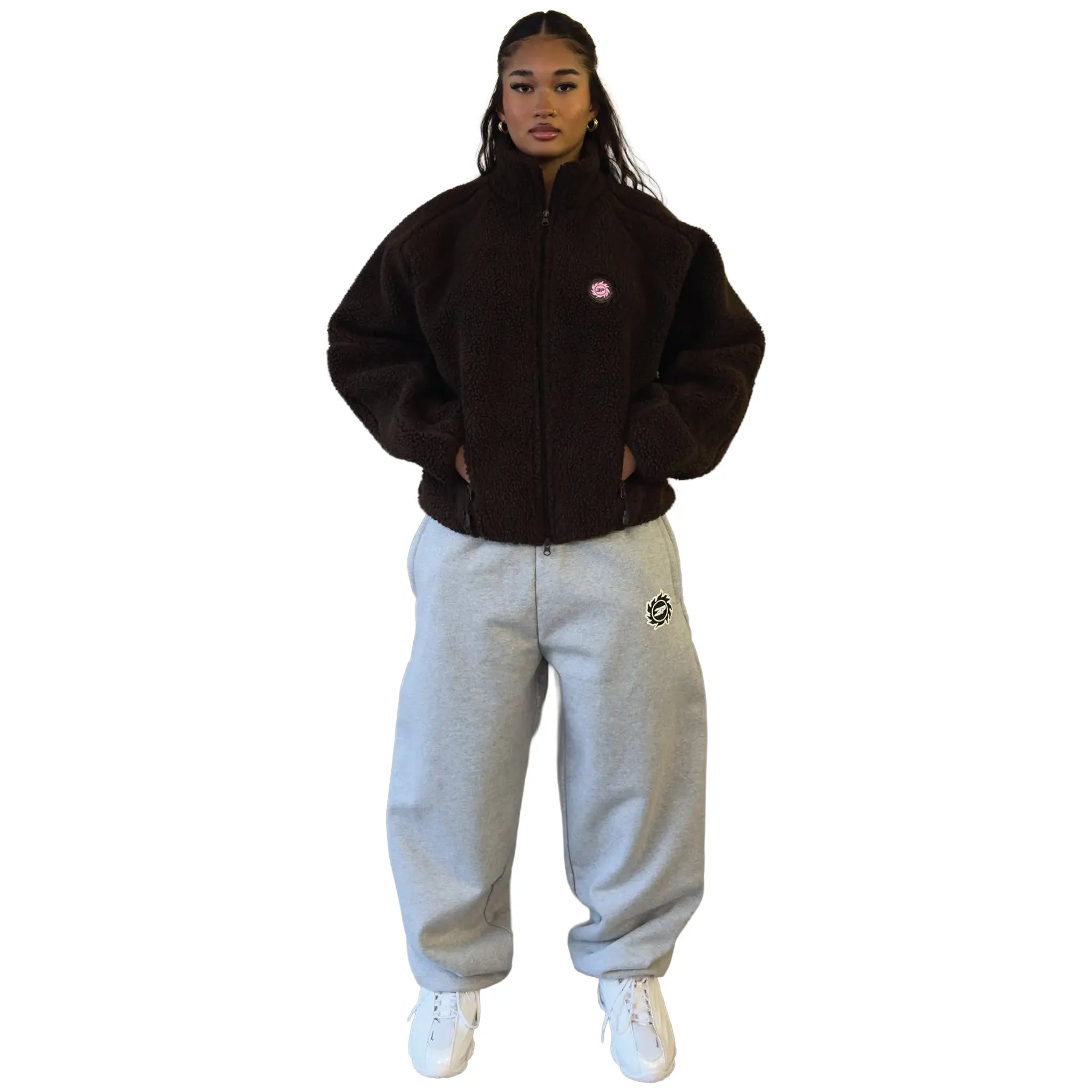 Front View of Broken Planet Mocha Brown Polar Fleece