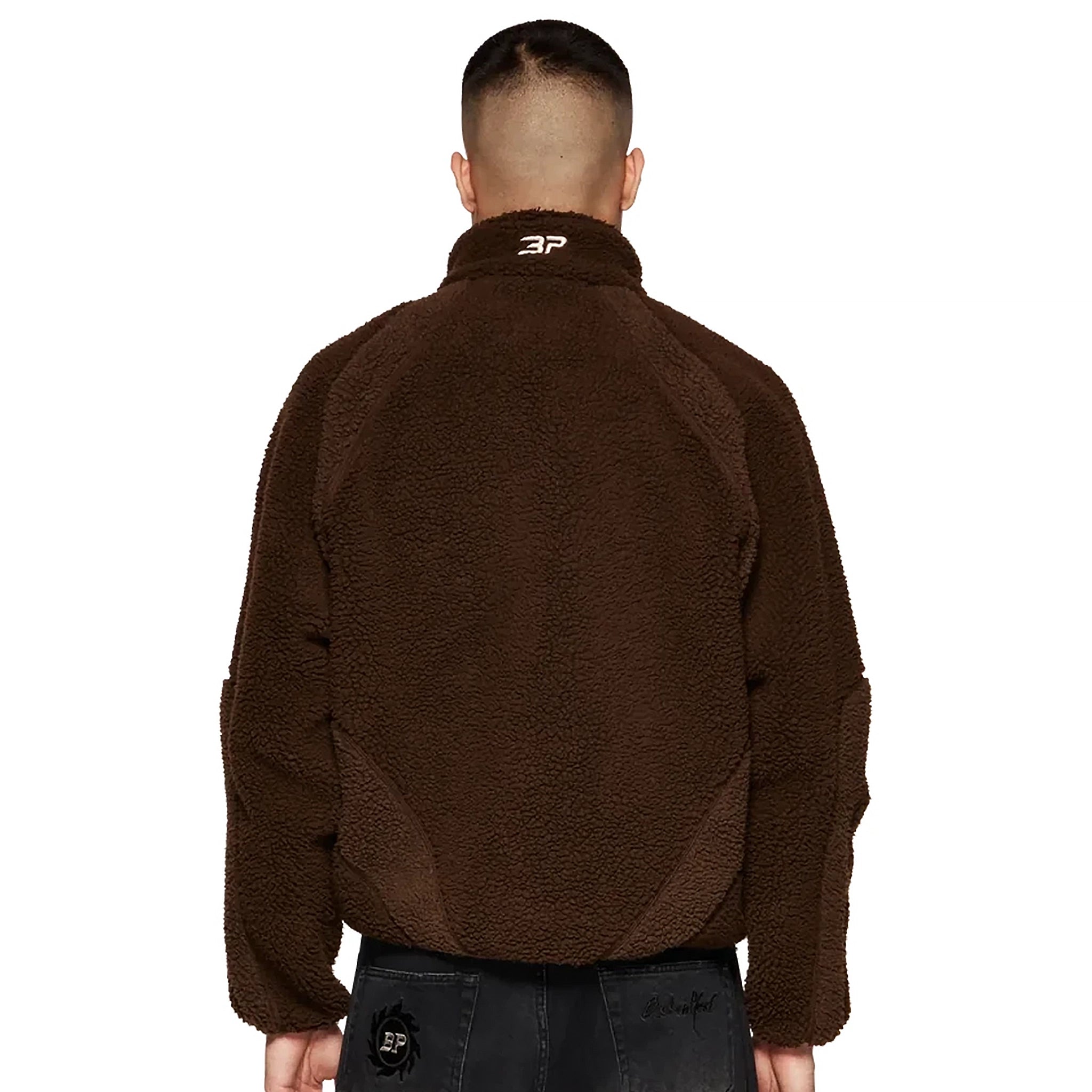 Back model view of Broken Planet Mocha Polar Fleece BP-PL-FL-M_BROWN