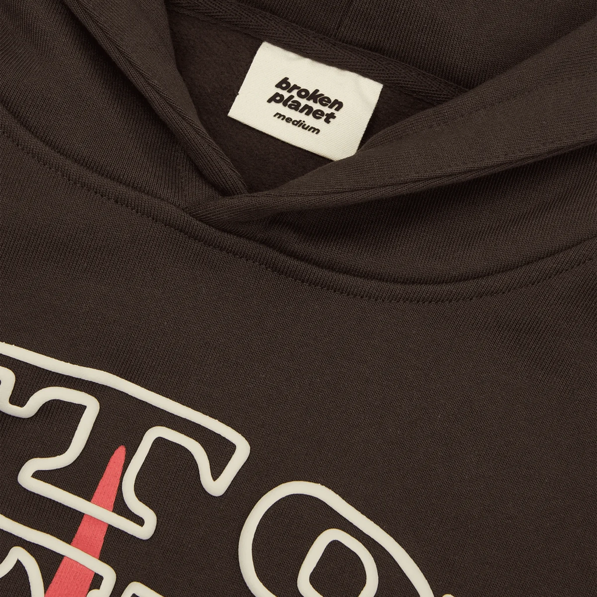 Front logo view of Broken Planet Out Of Service Mocha Brown Hoodie