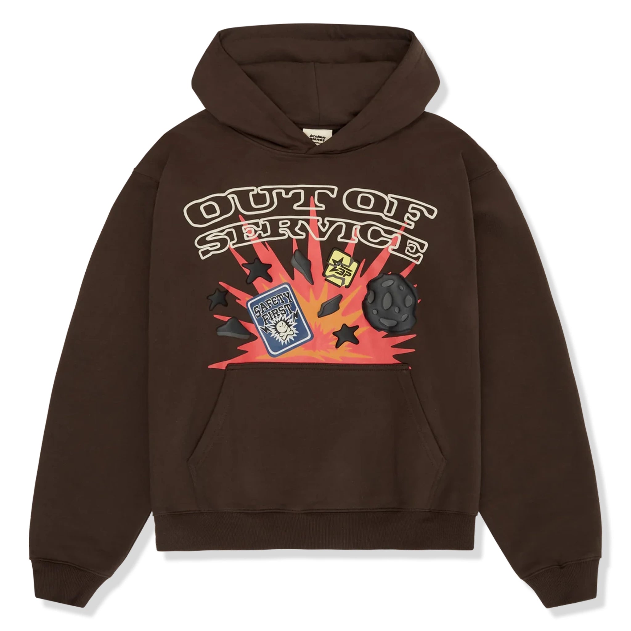 Front view of Broken Planet Out Of Service Mocha Brown Hoodie
