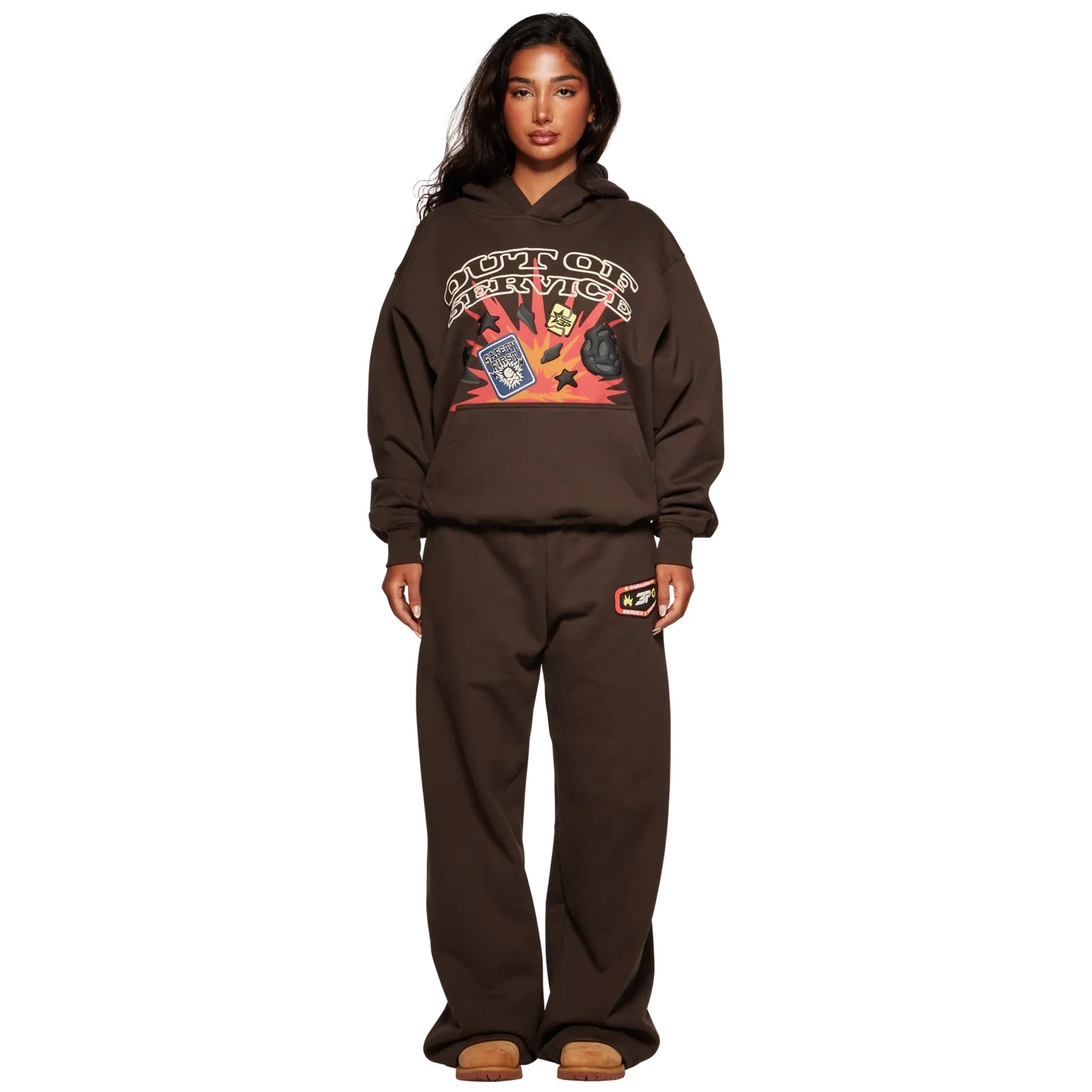 Model view of Broken Planet Out Of Service Mocha Brown Hoodie