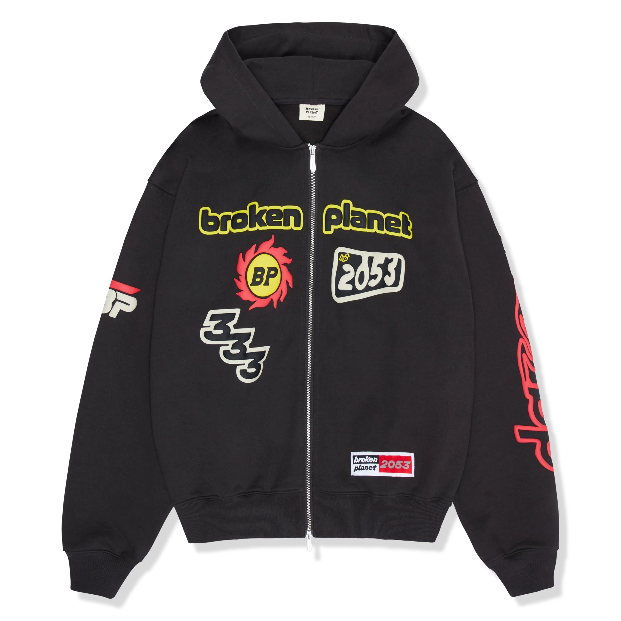 front view of Broken Planet Performance Soot Black Hoodie BP-ML-ZU-S_BLACK