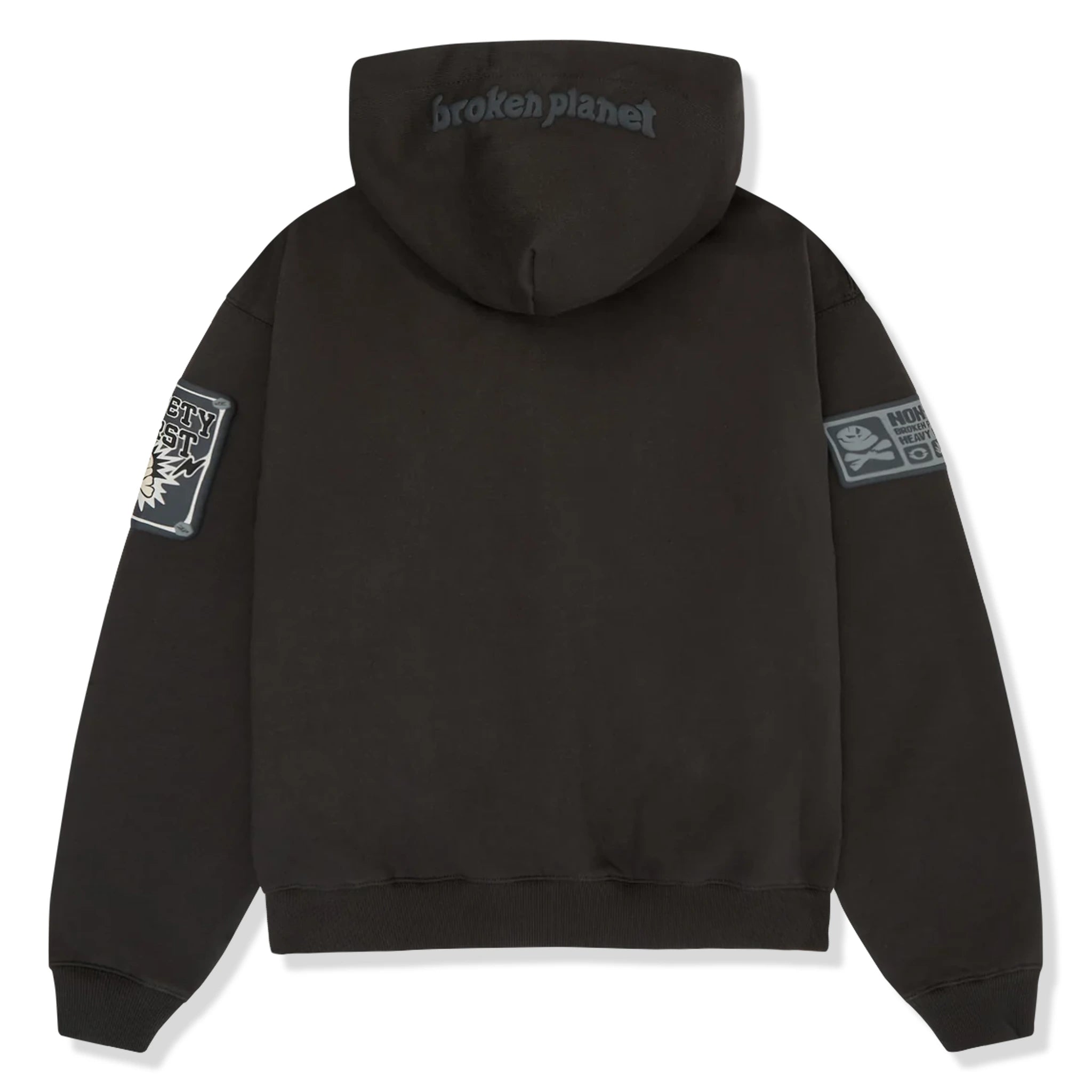 Back view of Broken Planet Repair Services Soot Black Hoodie