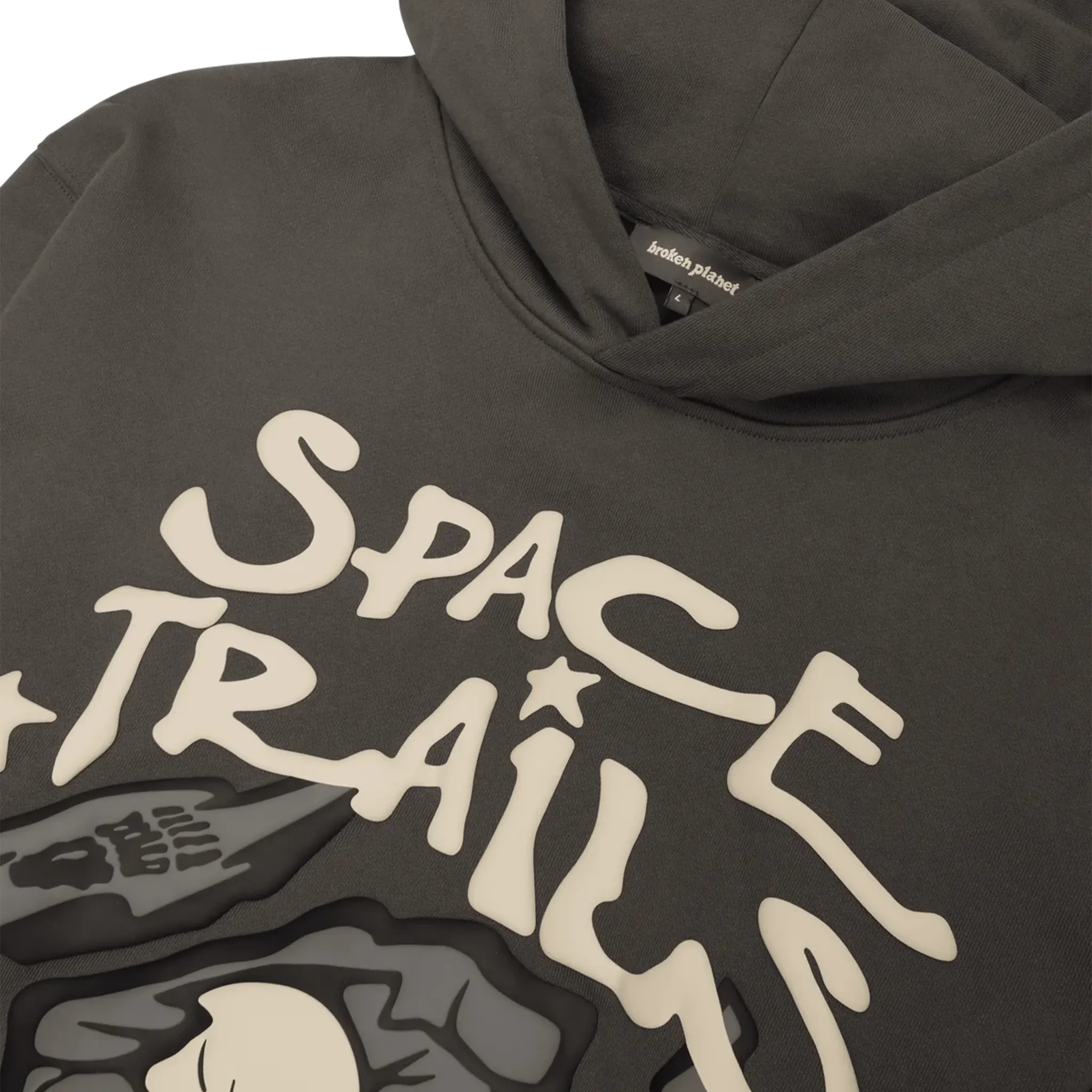 Detail view of Broken Planet Space Trails Beluga Grey Hoodie
