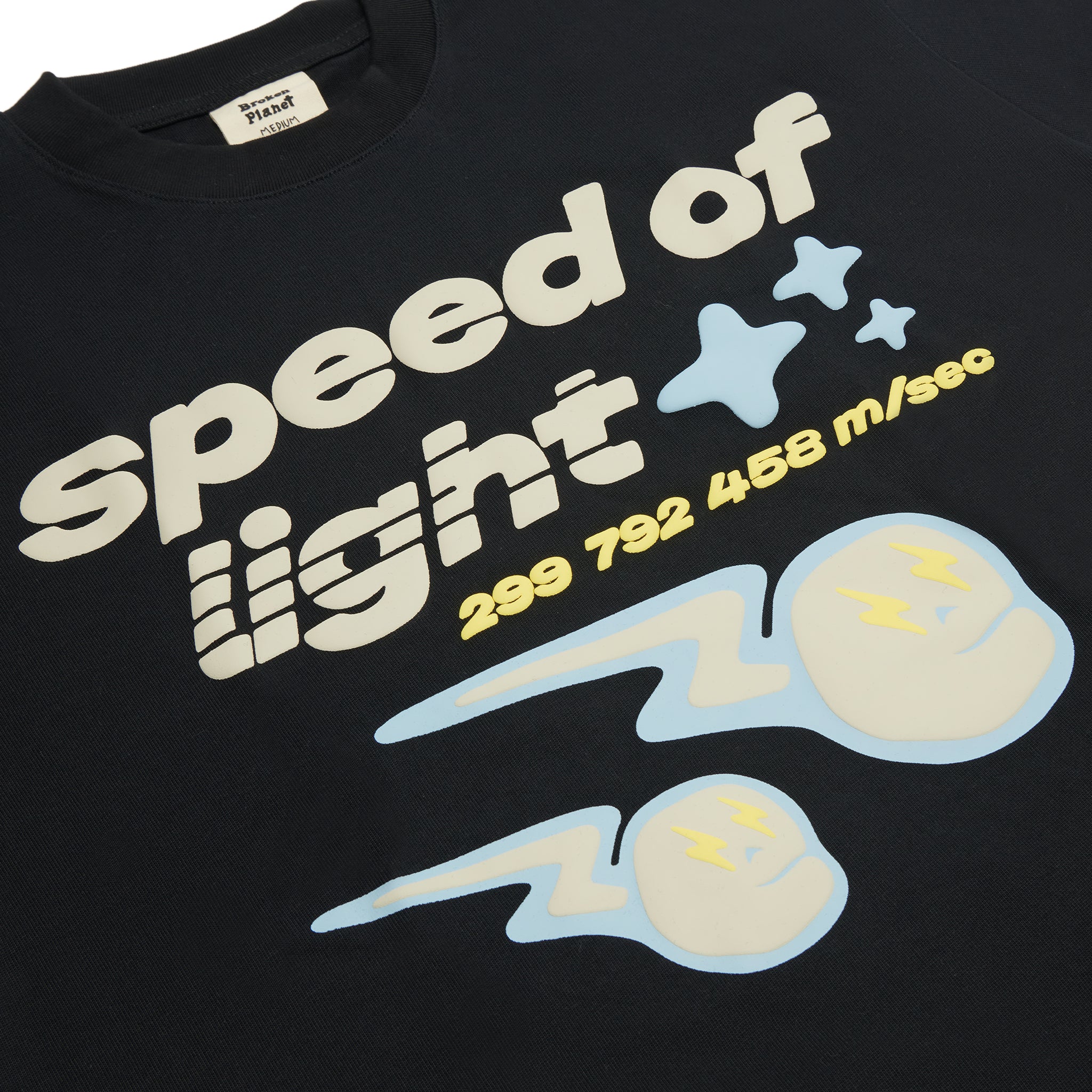 Chest view of Broken Planet Speed of Light T Shirt Midnight Black BP-SOL-TS-M_BLACK