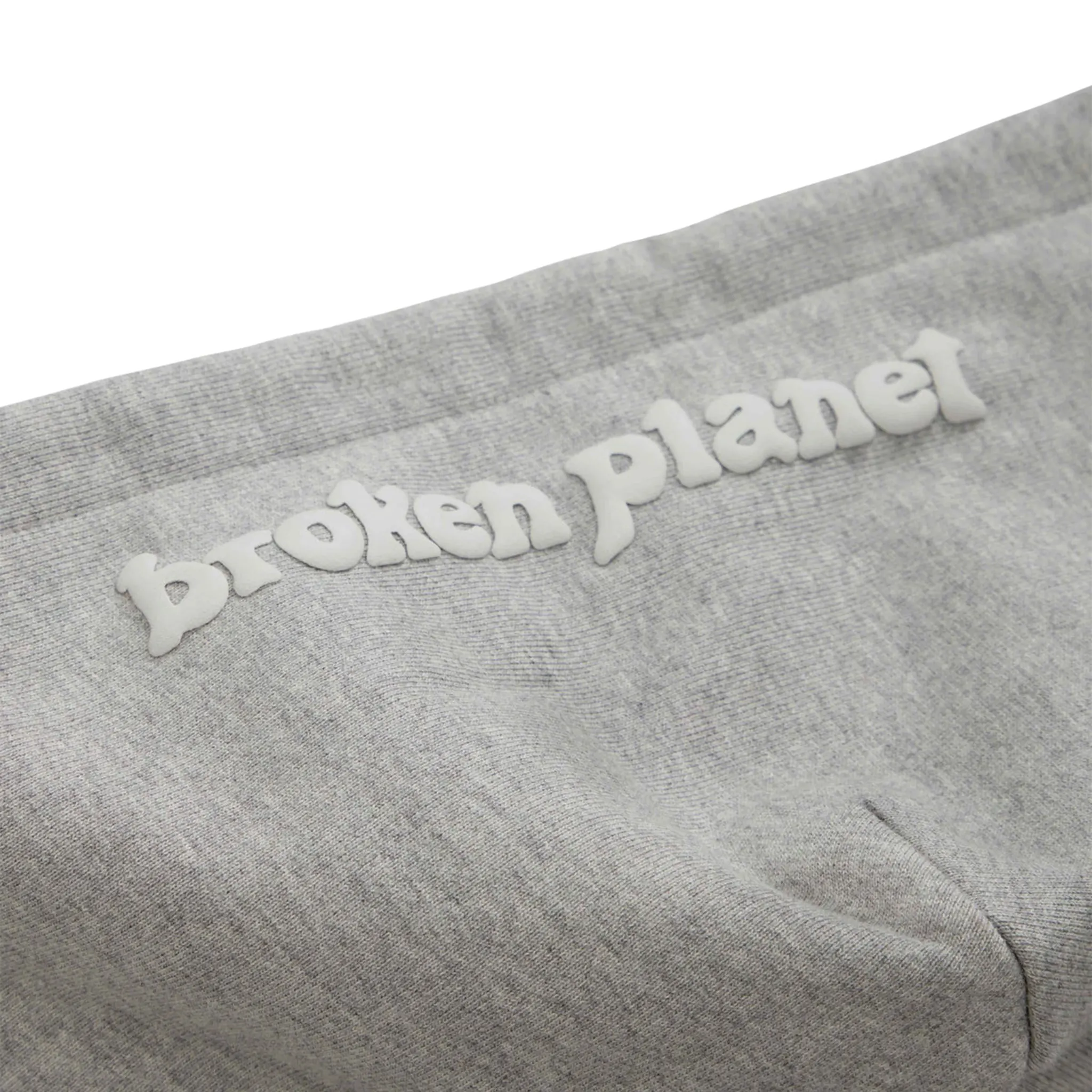 Detail view of Broken Planet Zip-Up Heather Grey Hoodie