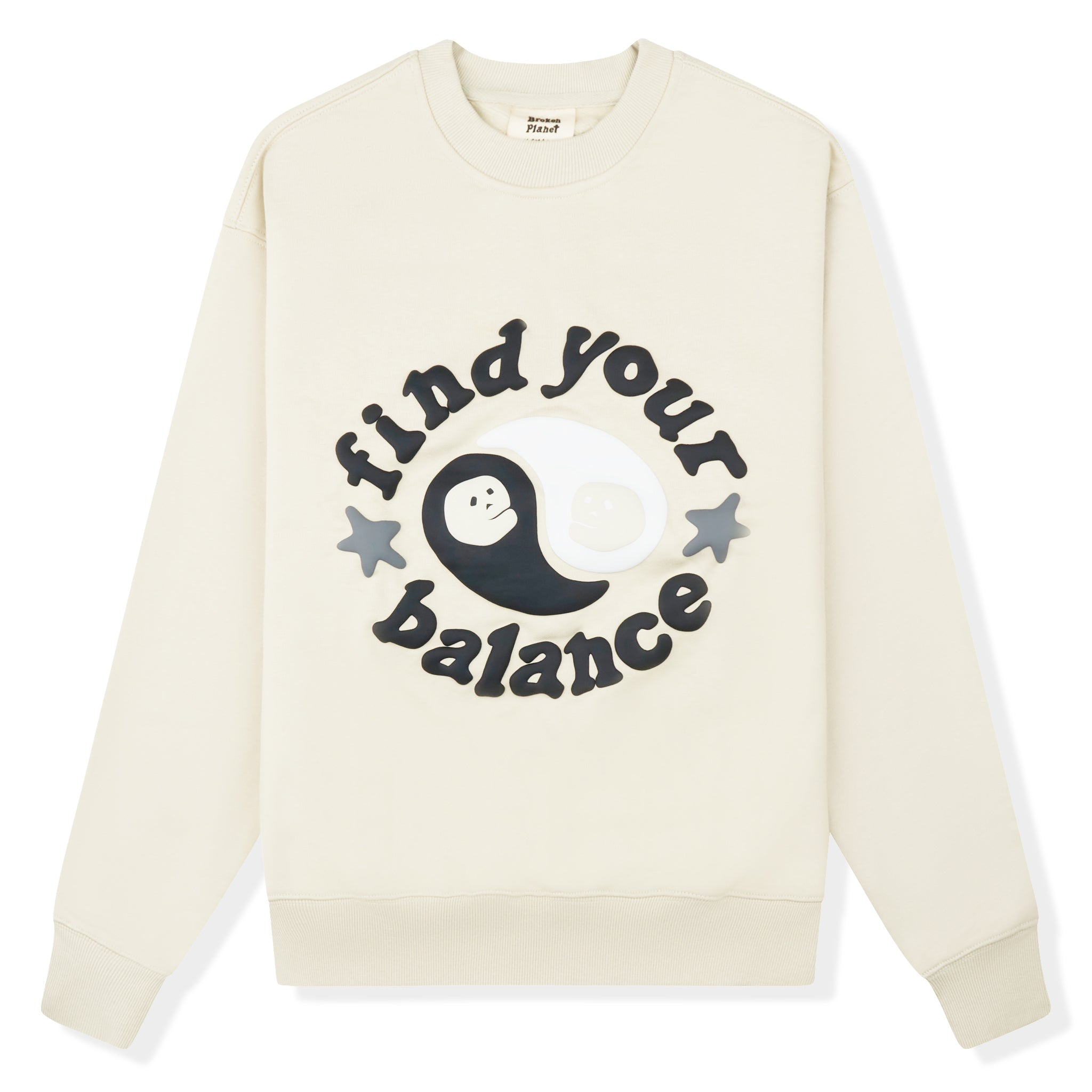 Front view of Broken Planet Find Your Balance Bone White Crewneck BP-FYB-CN-B_WHITE