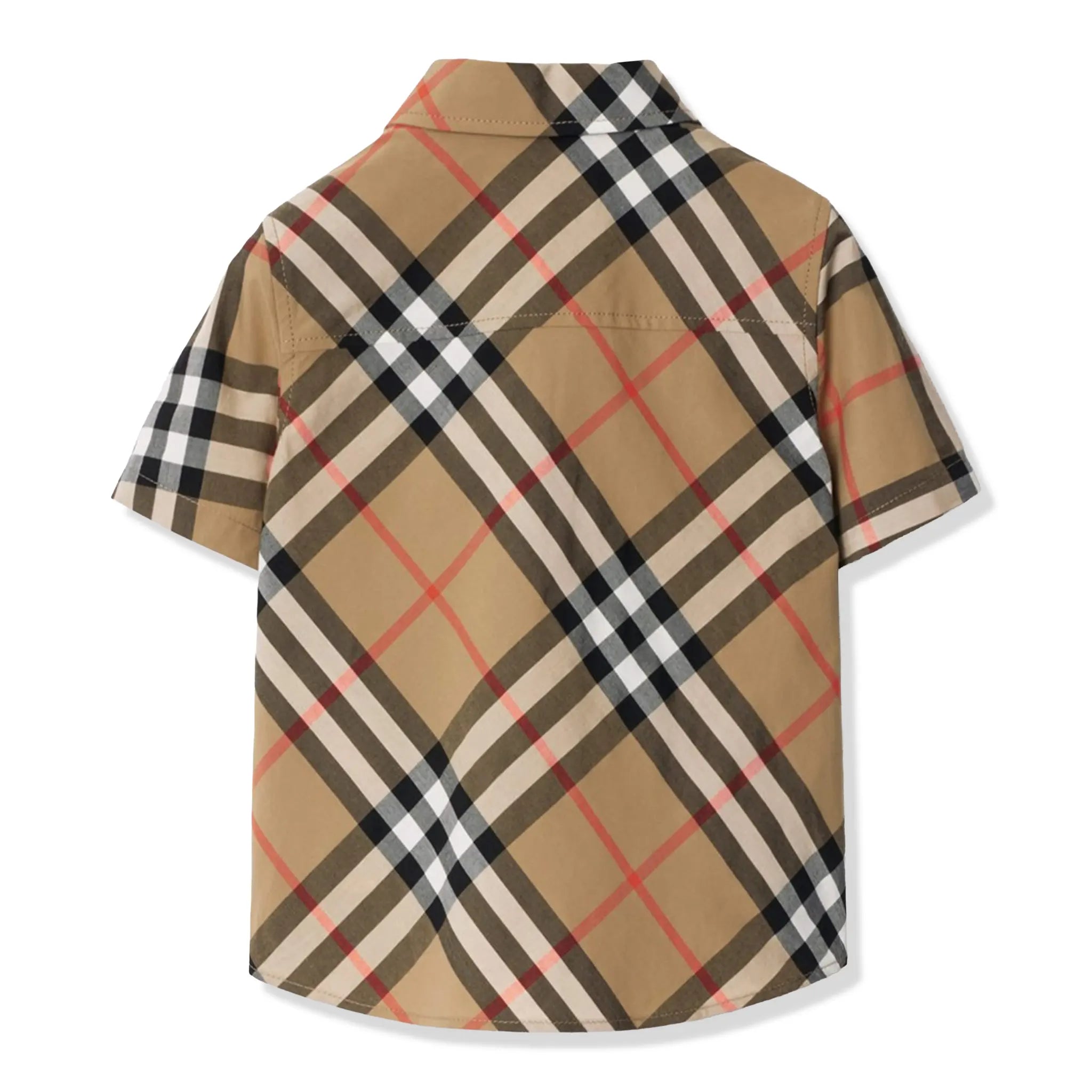 Back View of Burberry Baby Boys Owen Essential Check Beige Shirt BURA4067107241
