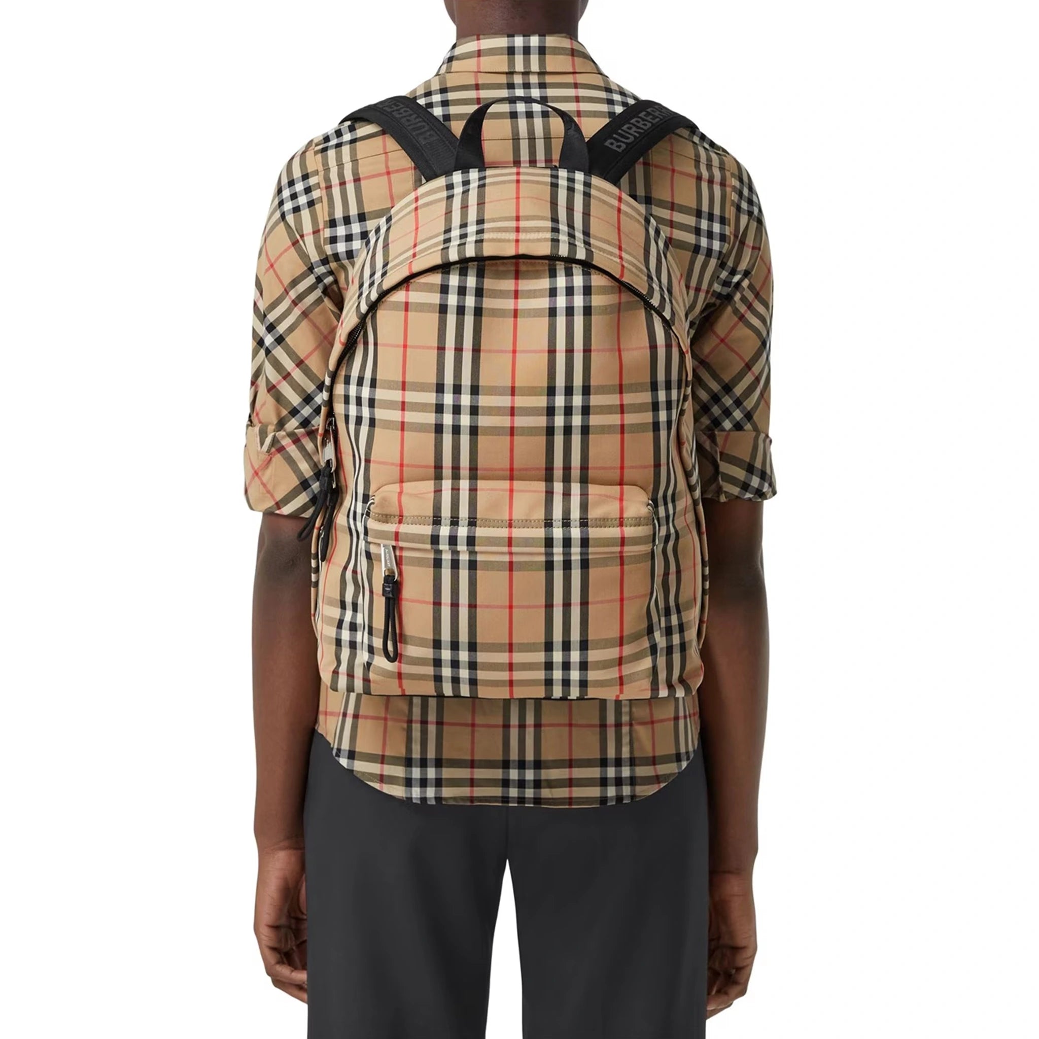 Model view of Burberry Beige Vintage Check Backpack 80841131