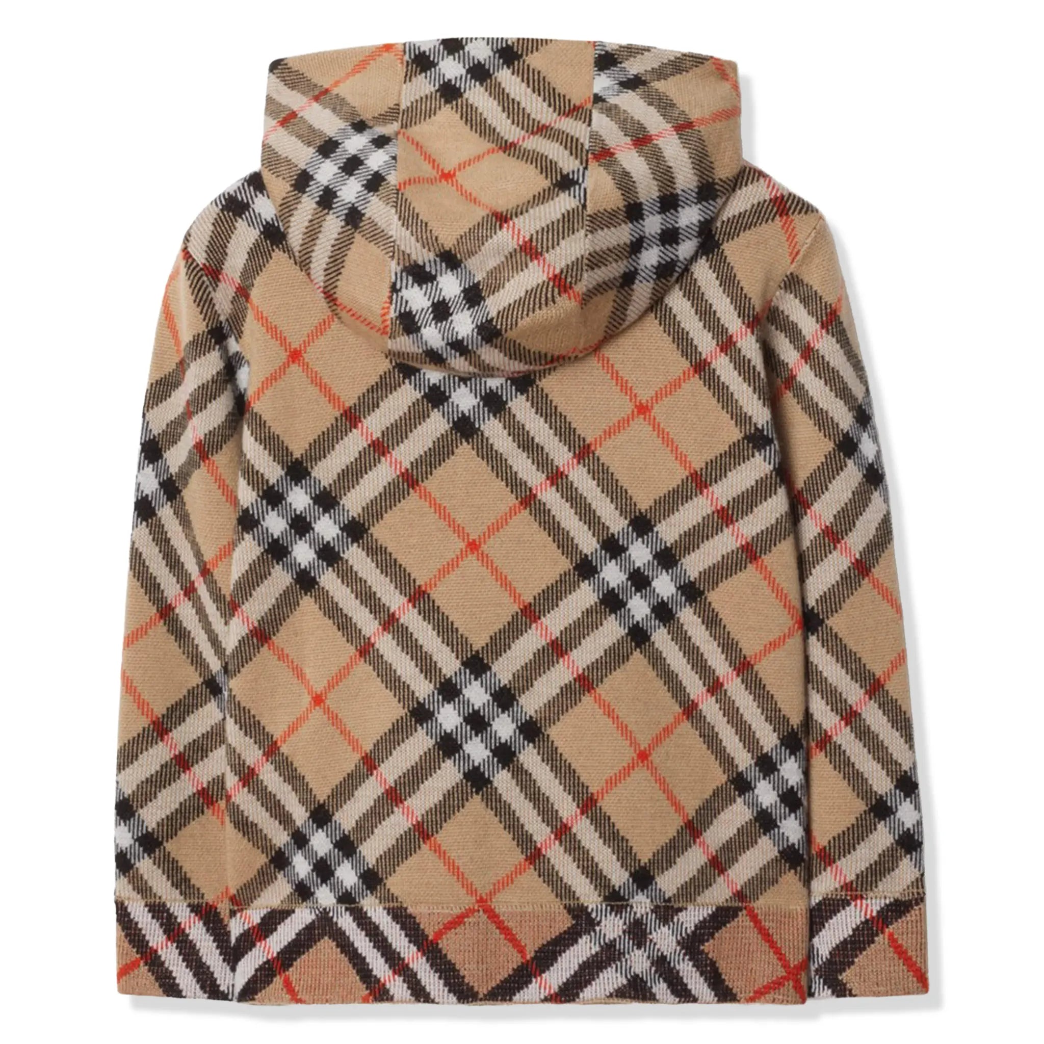 Back View of Burberry Boys Jimmy Check Zip-Up Beige Hoodie BURA5004107224