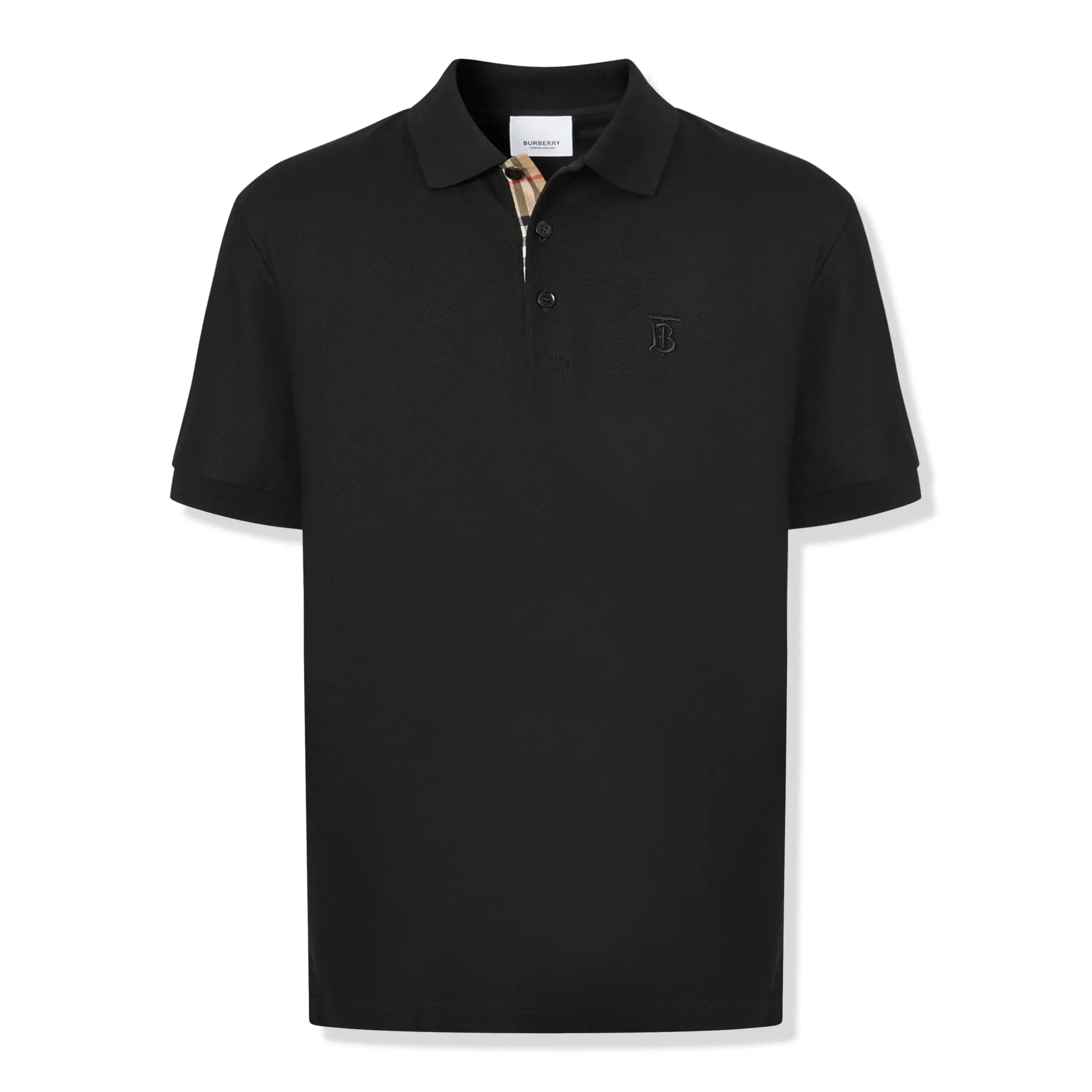 Front view of Burberry Eddie Logo Piqué Cotton Black Polo Shirt lange P80552281