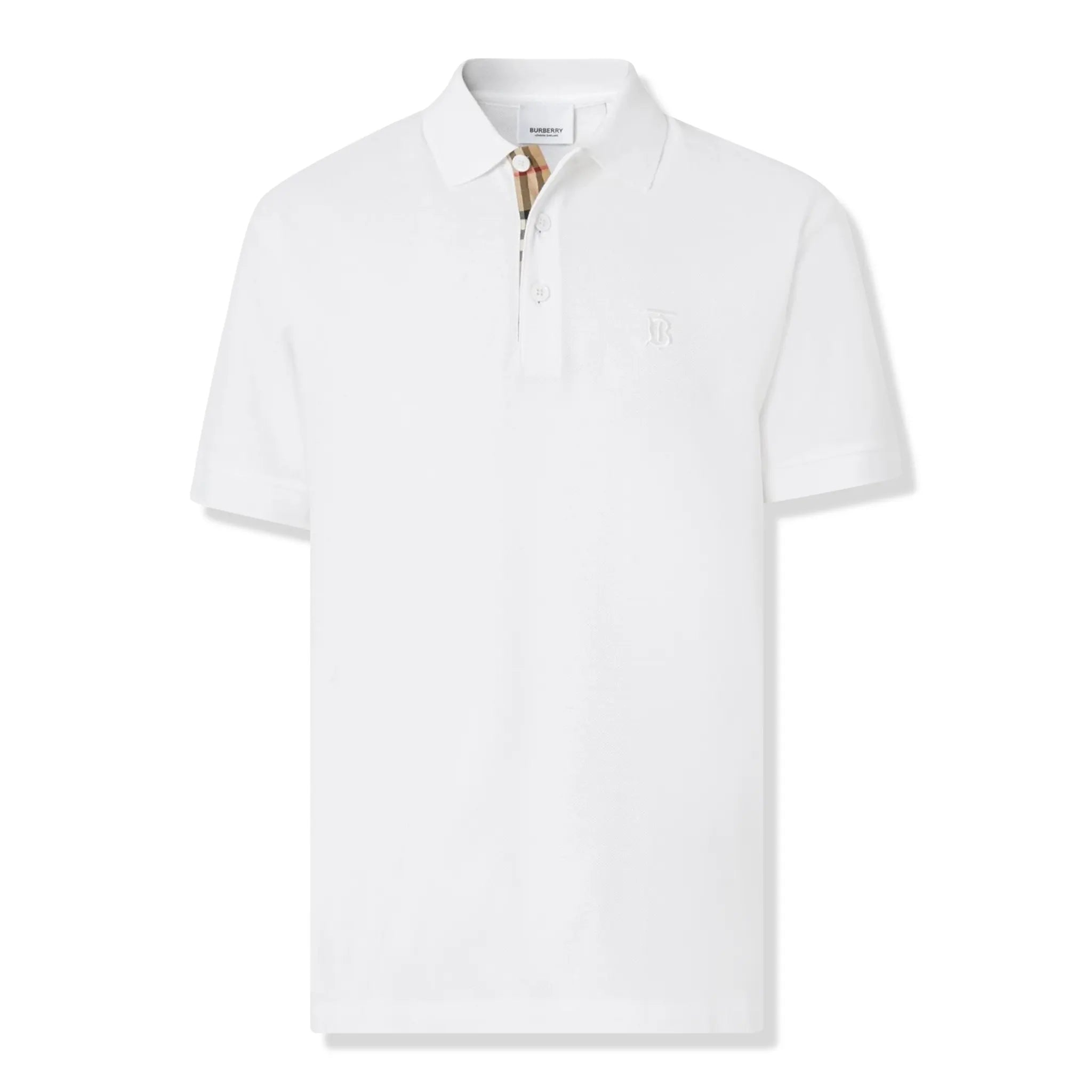 Front view of Burberry Eddie Logo Piqué Cotton White Polo Shirt lange P80552291