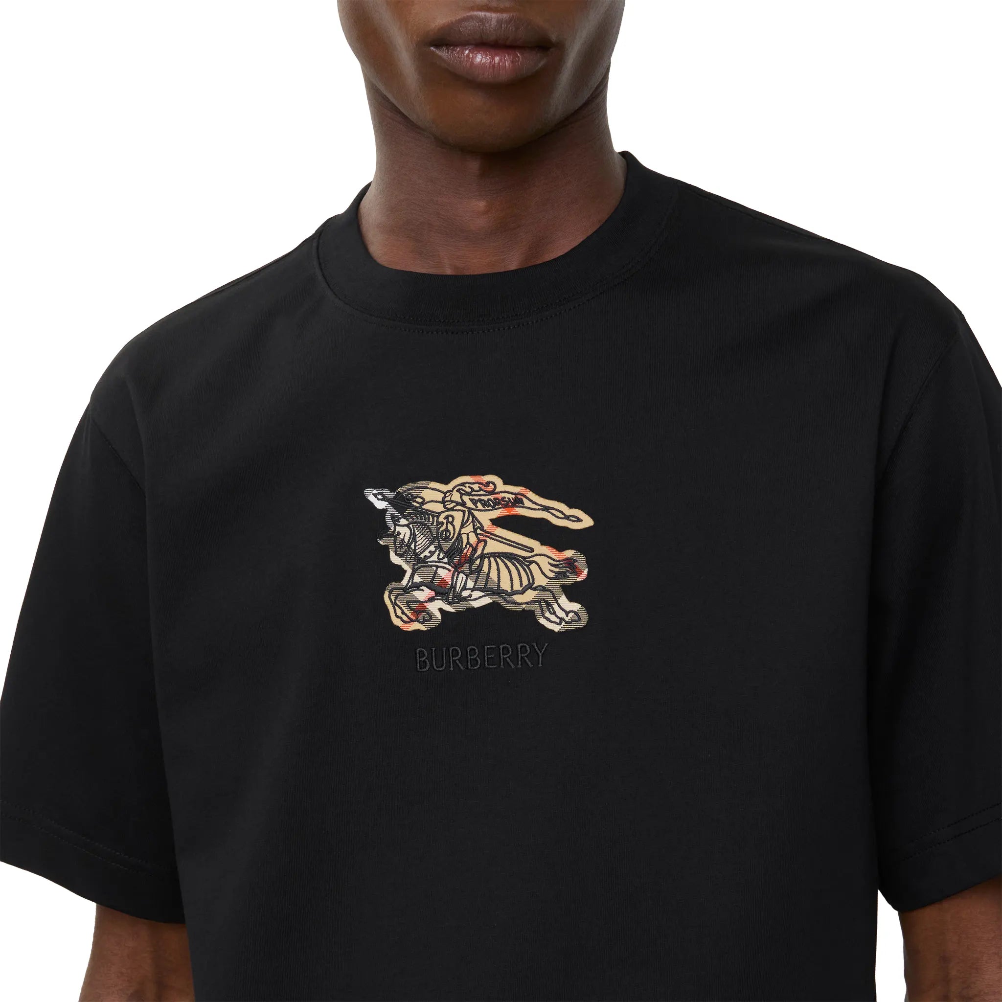 Detailed View of Burberry EKD Check Cotton Black T Shirt