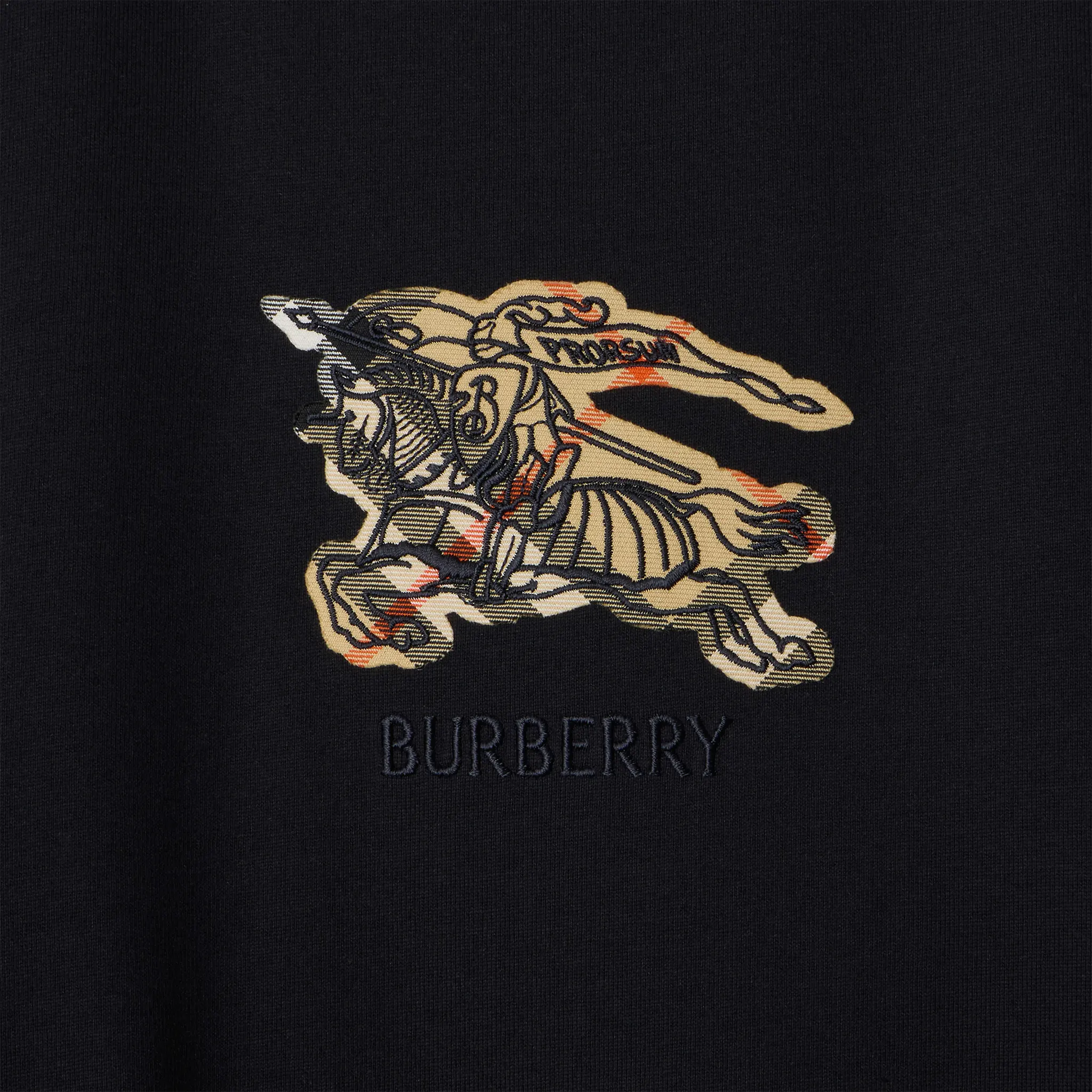 Detailed View of Burberry EKD Check Cotton Black T Shirt