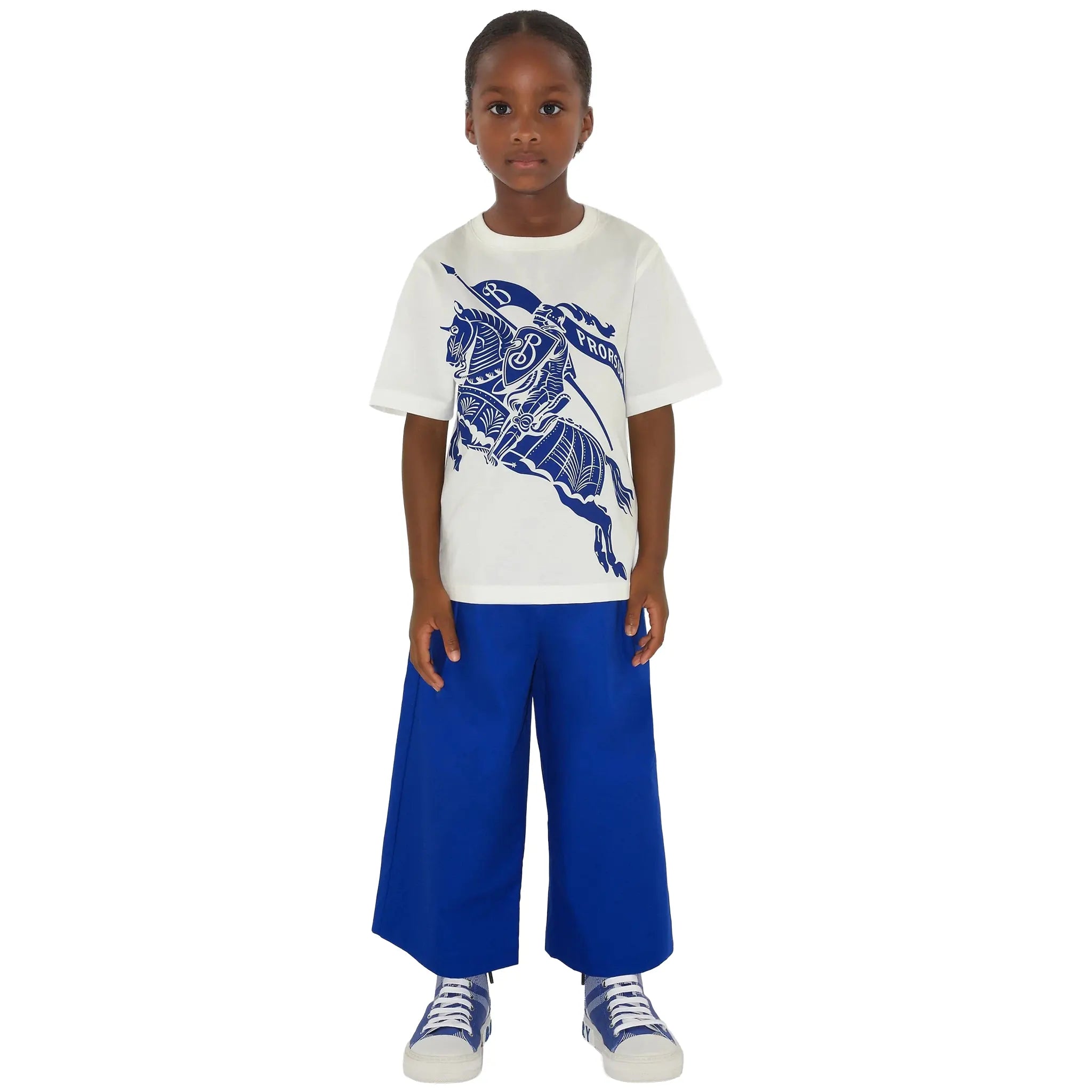 Model View of Burberry Kids Cedar Knight White T Shirt BURS5080135224