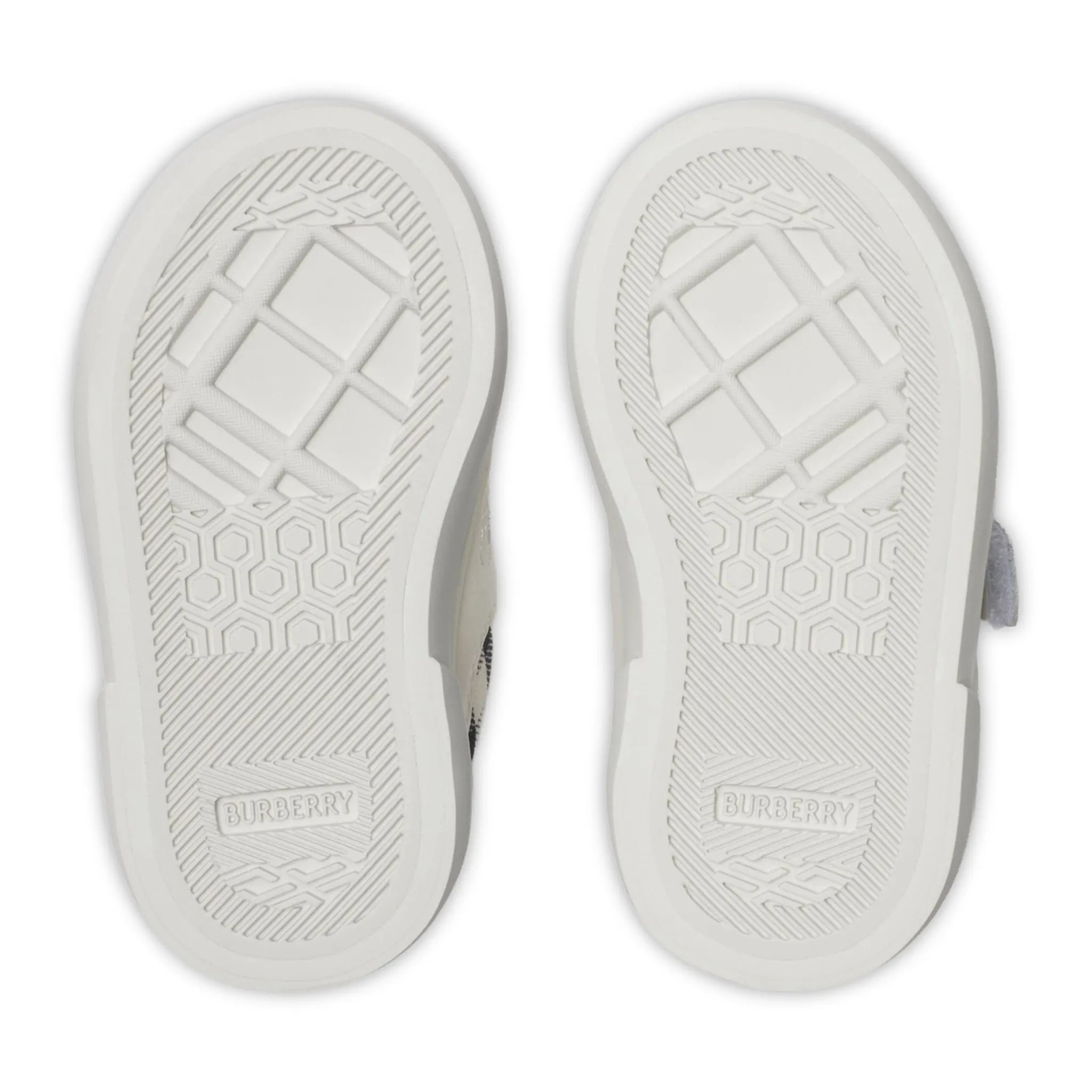 Sole View of Burberry Kids Cotton and Leather Noah Strap White Trainers BURA4116135247