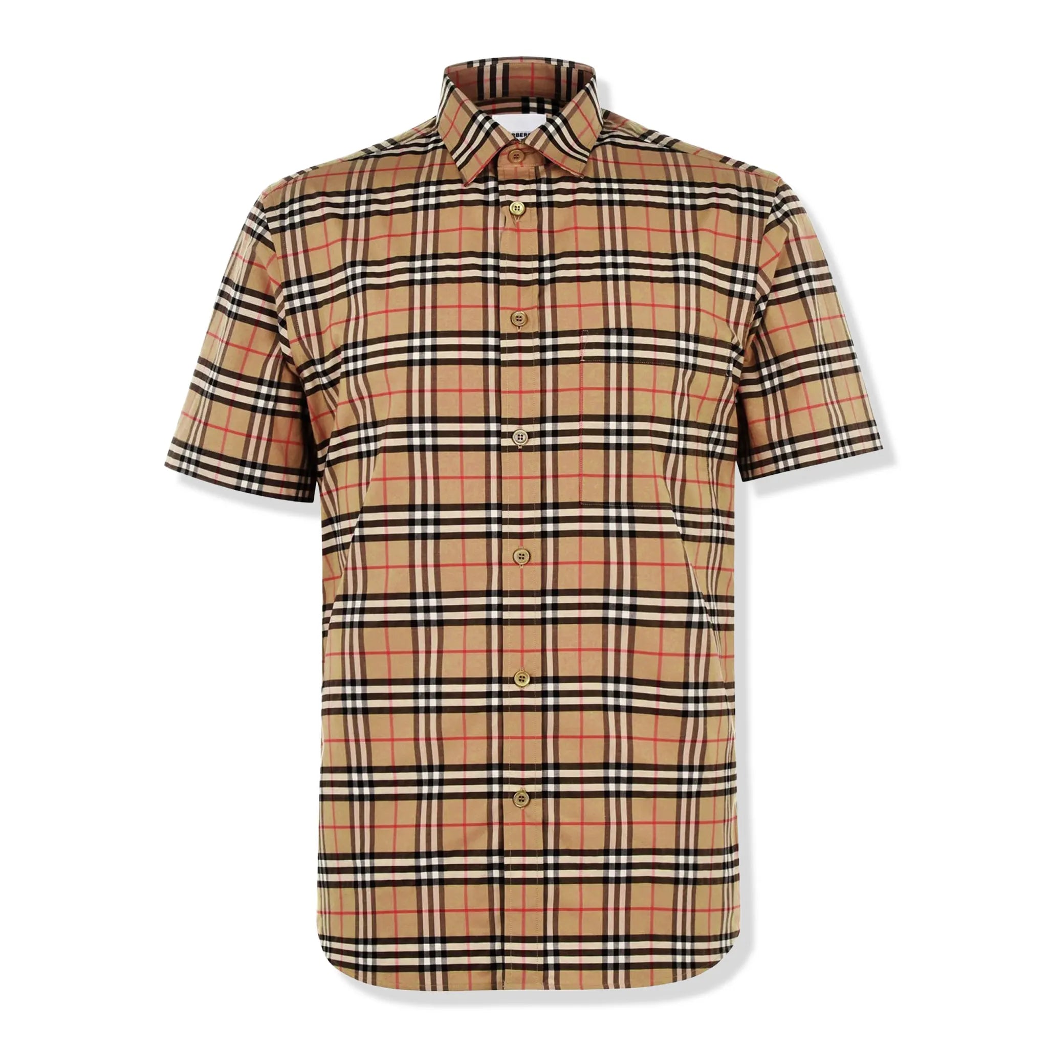 Front View of Burberry Short Sleeve Check Cotton Shirt